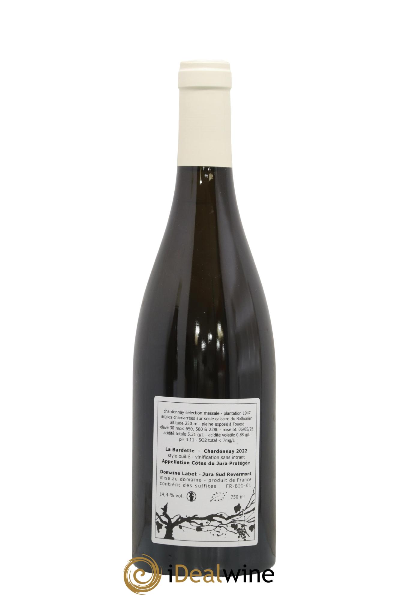 Côtes du Jura Chardonnay La Bardette Romain - Julien - Charline Labet 2022 - Lot de 1 bouteille - 1