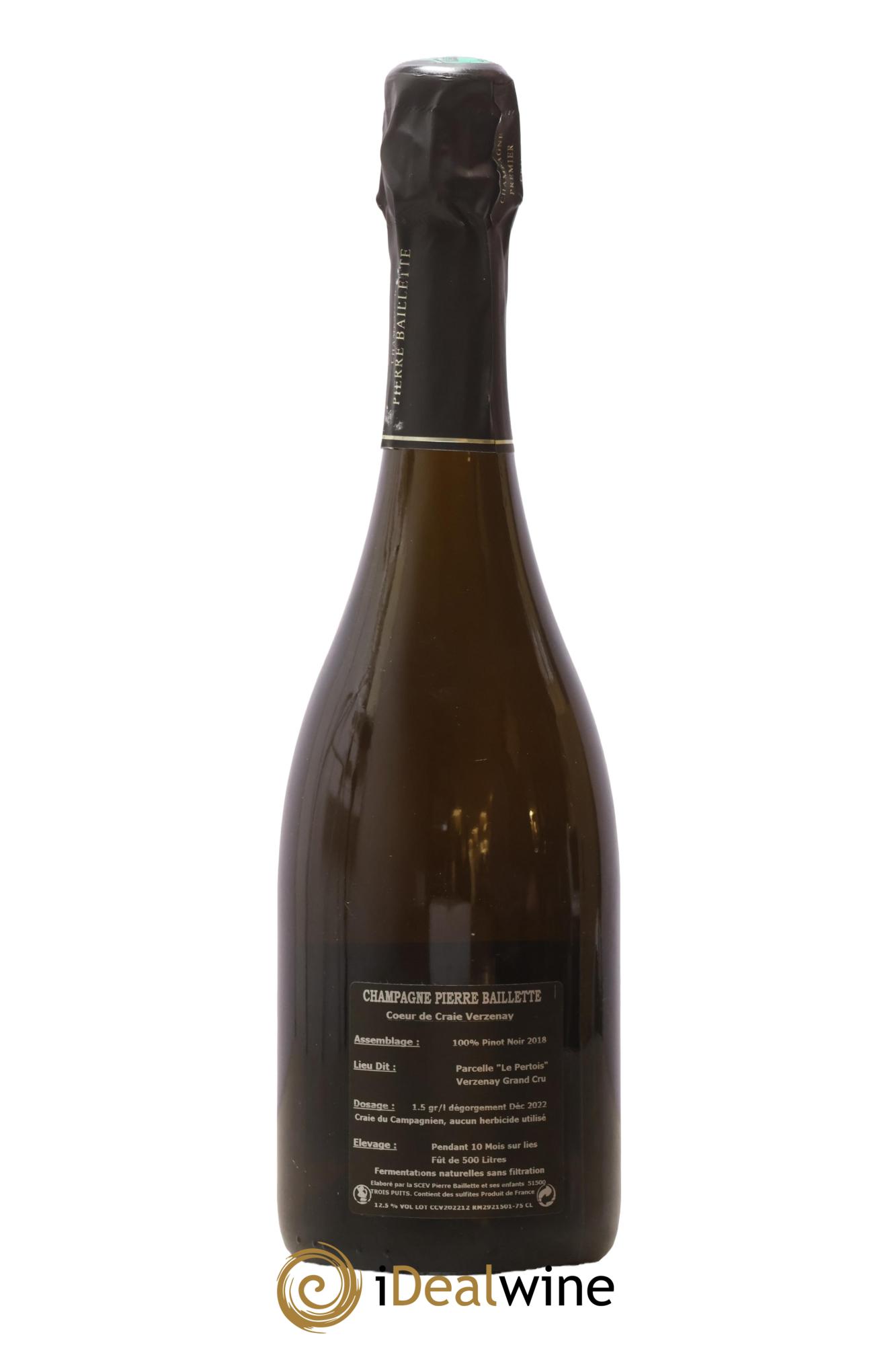 Grand Cru Extra-Brut Blanc de Noirs Coeur de Craie Pierre Baillette De Verzenay 2018 - Lot de 1 bouteille - 1