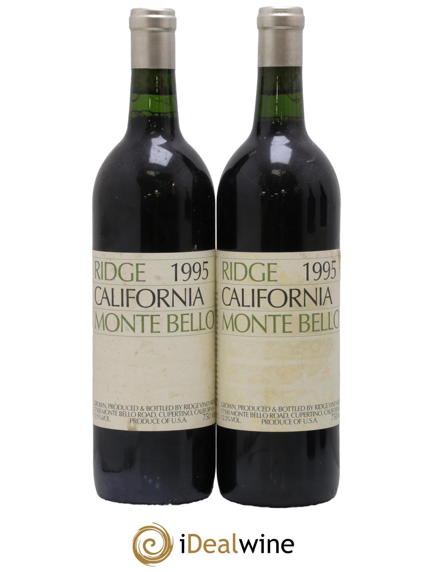 Santa Cruz Mountains Monte Bello Ridge Vineyards 1995 - Lot de 2 bouteilles - 0