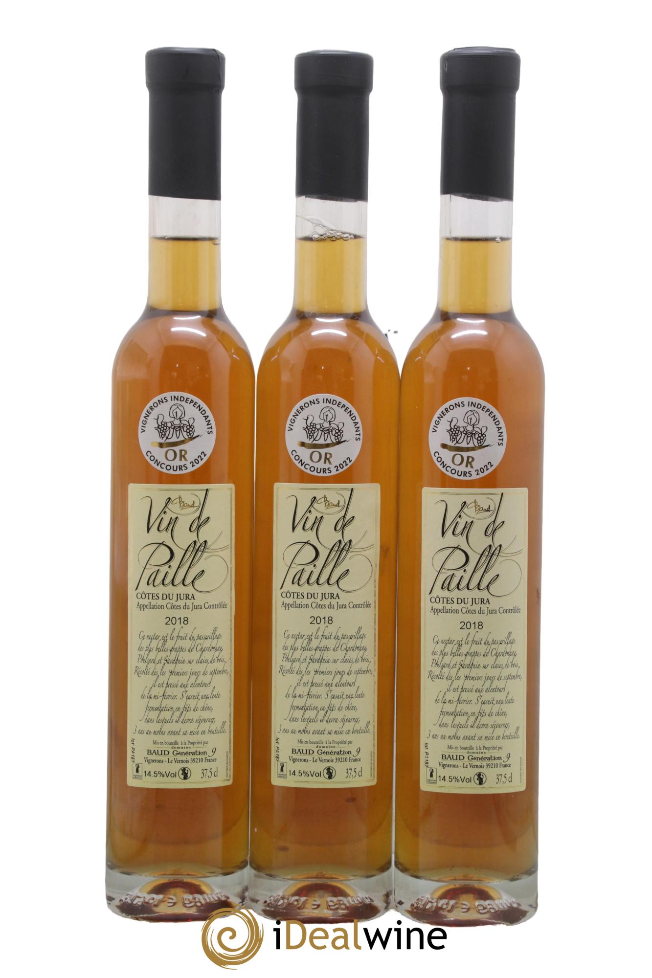 Côtes du Jura Vin de Paille Domaine Baud Génération 9 2018 - Lot of 3 half-bottles - 0