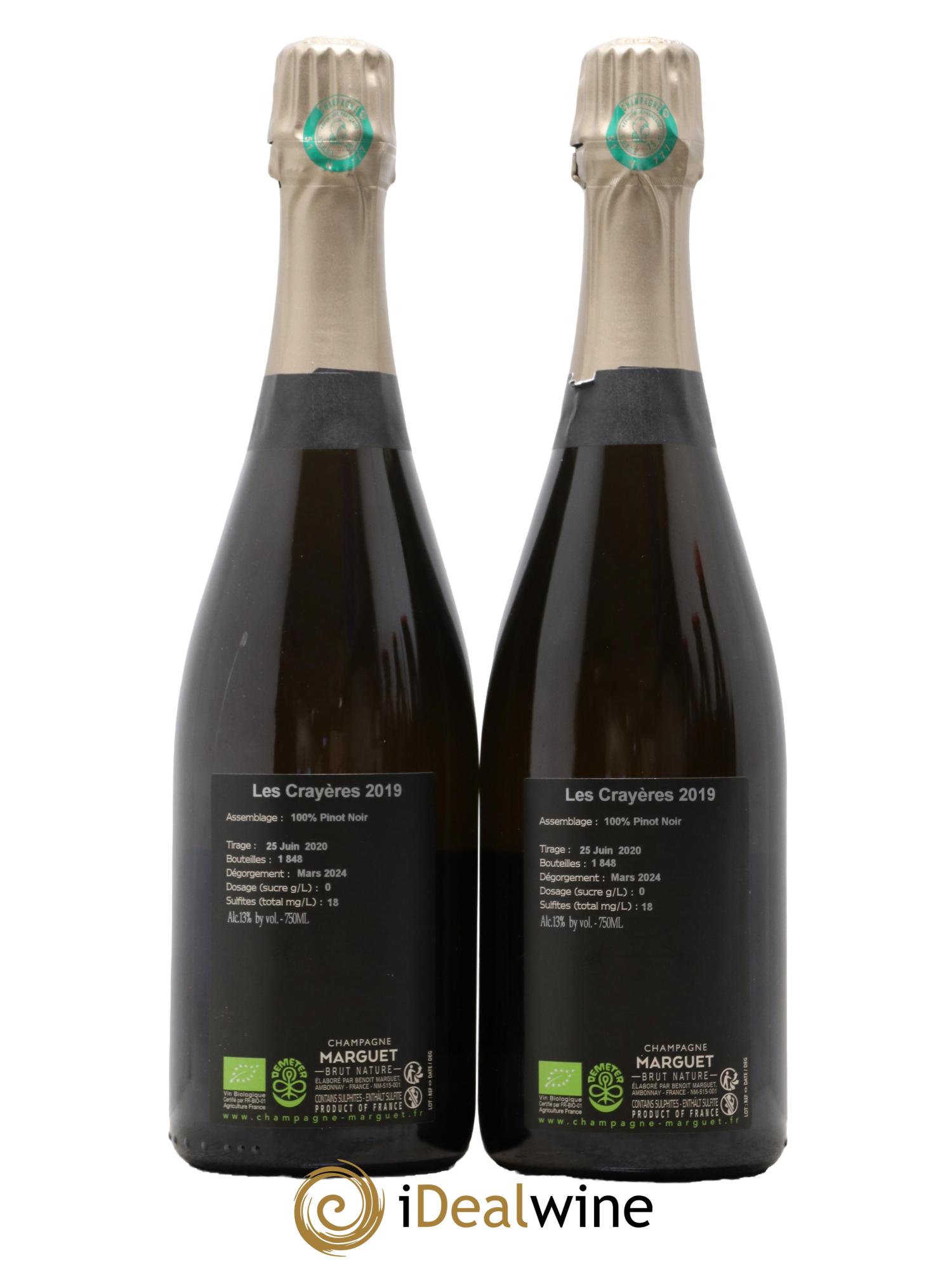 Champagne Les Crayères Pinot Noir Marguet 2019 - Lot de 2 bouteilles - 1