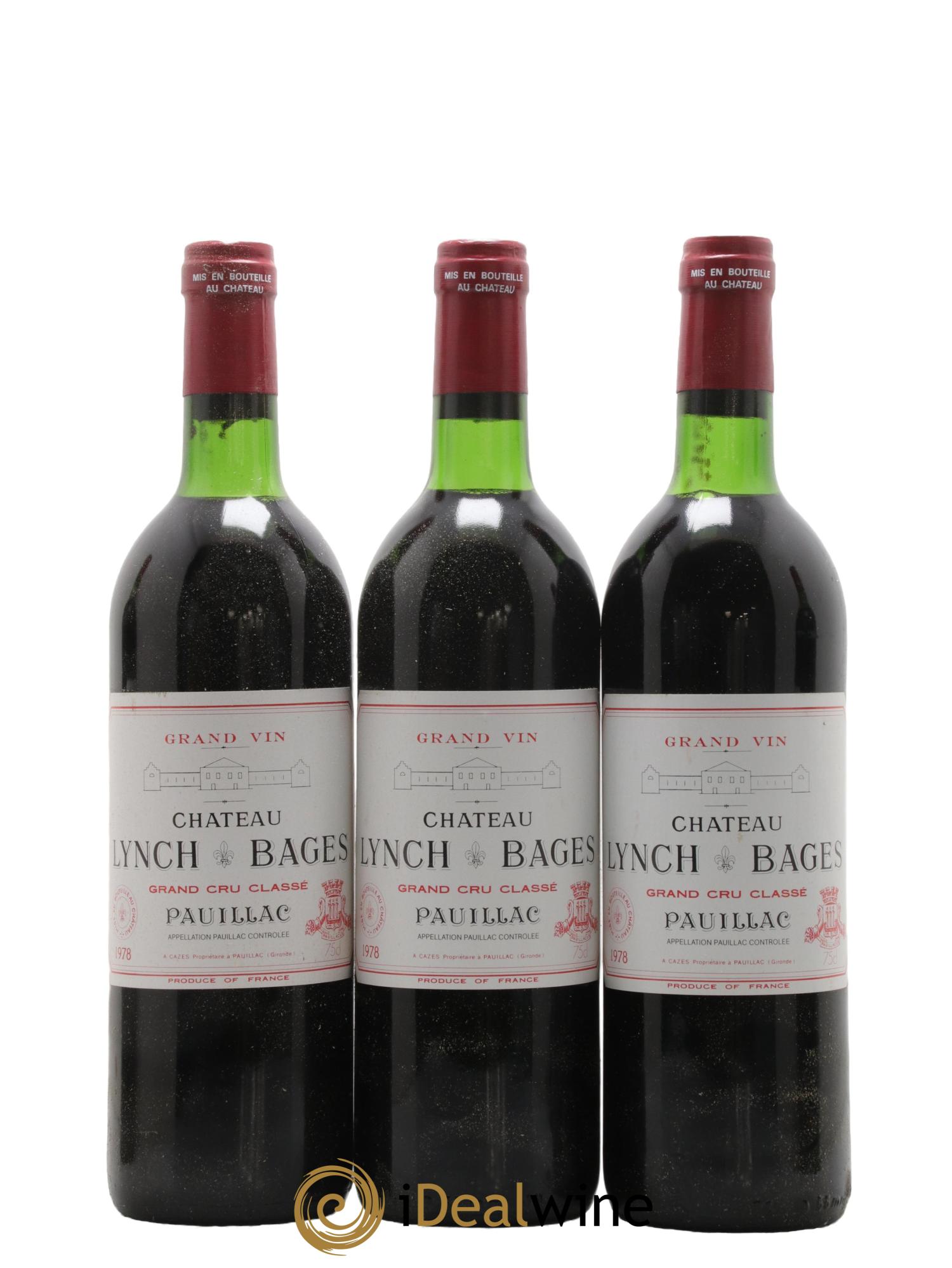 Château Lynch Bages 5ème Grand Cru Classé 1978 - Lot de 3 bouteilles - 0