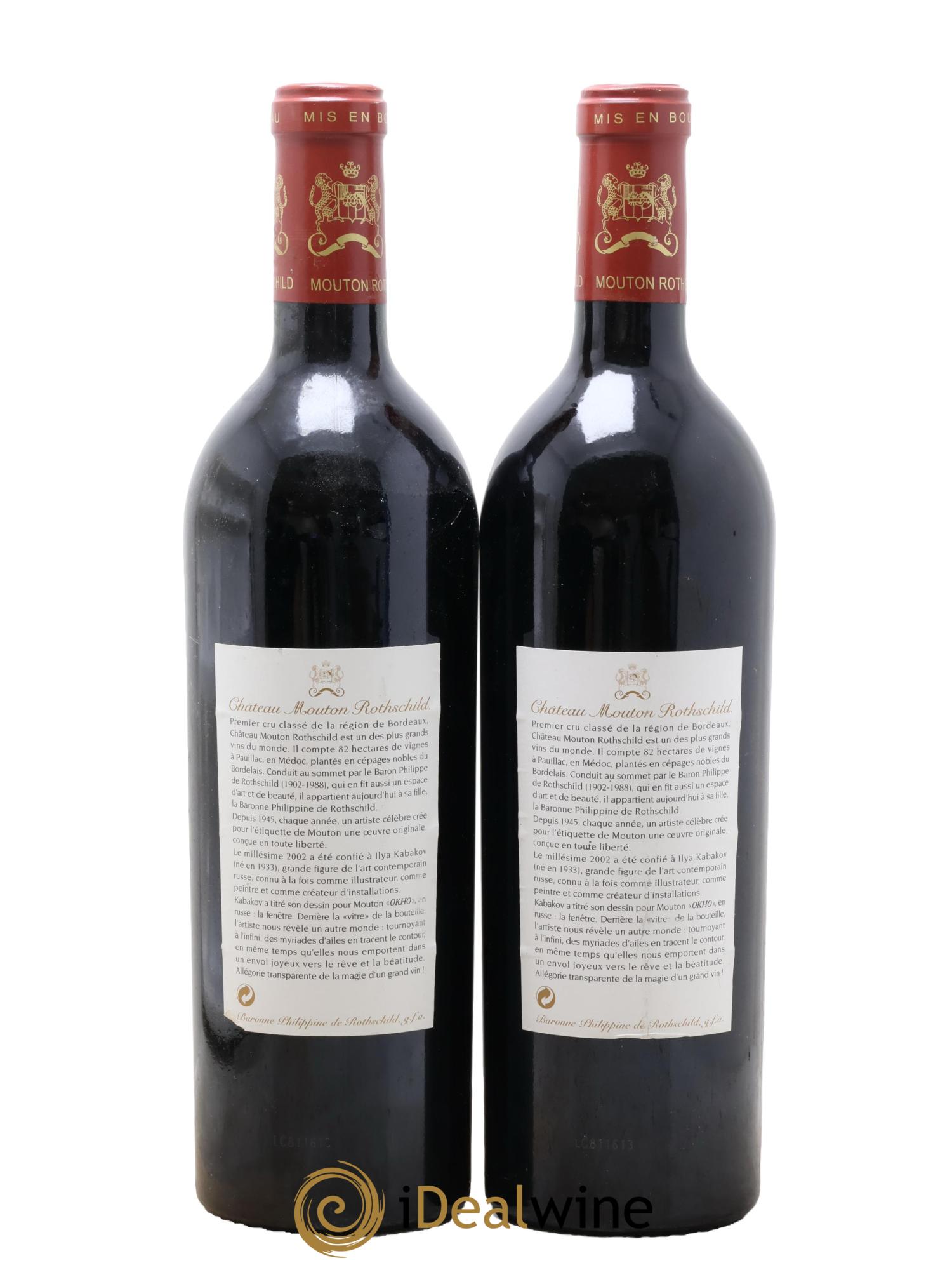 Château Mouton Rothschild 1er Grand Cru Classé 2002 - Lot de 2 bouteilles - 1