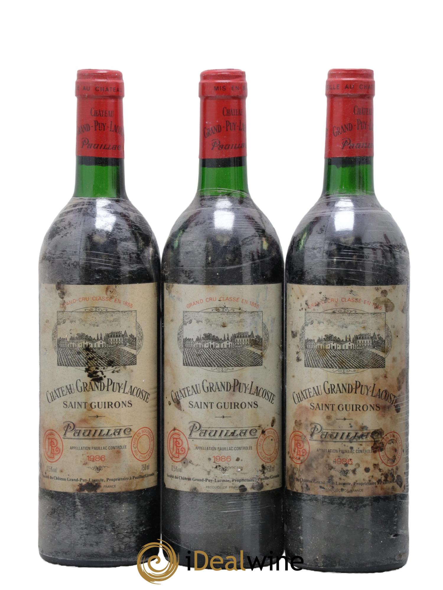 Château Grand Puy Lacoste 5ème Grand Cru Classé 1986 - Lotto di 3 bottiglie - 0
