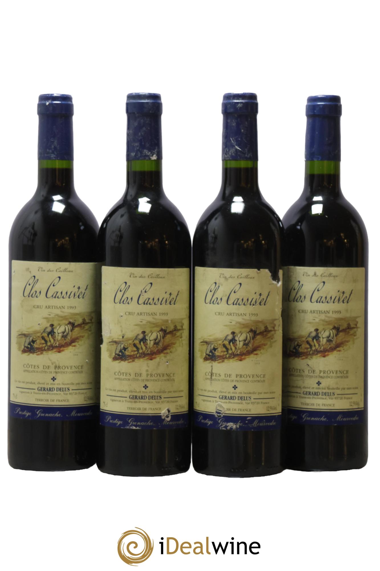 Côtes de Provence Clos Cassivet Gérard Delus 1993 - Lot de 4 bouteilles - 0