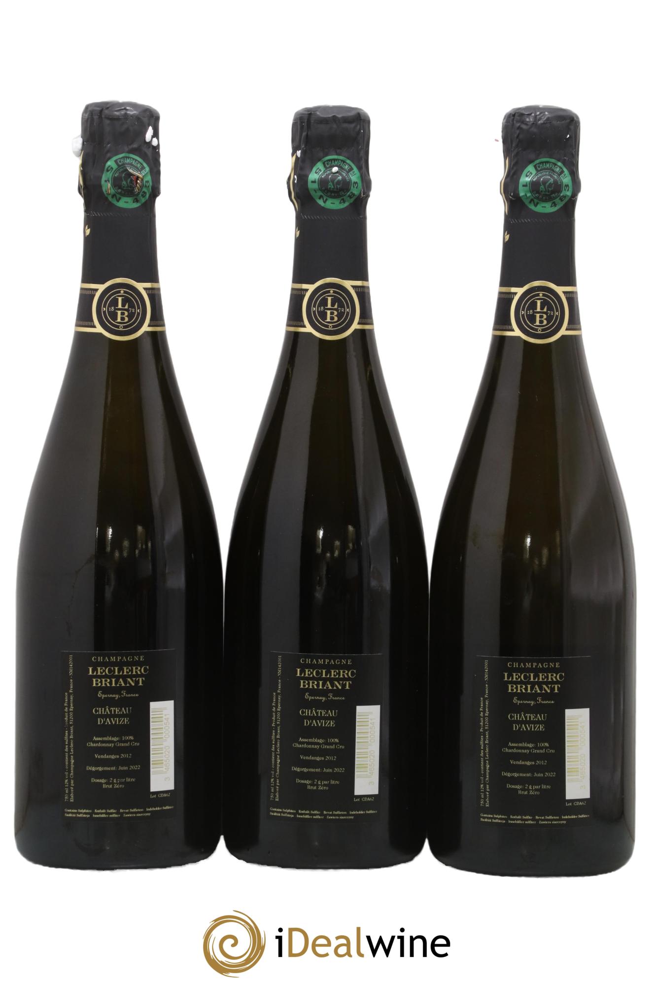 Château d'Avize Blanc de Blancs Brut Zéro Leclerc Briant 2012 - Lot of 3 bottles - 1