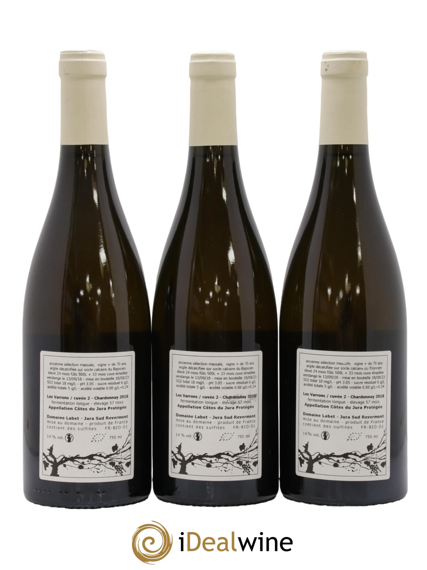 Côtes du Jura Chardonnay Les Varrons - cuvée 2 Romain - Julien - Charline Labet 2018 - Lot de 3 bouteilles - 1