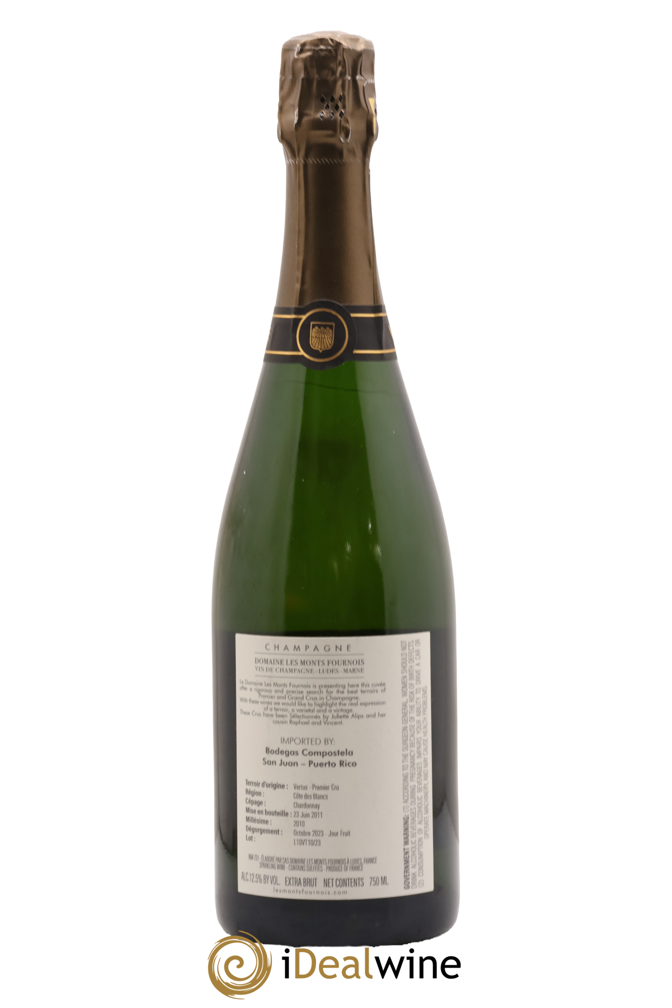 Champagne Côte Premier Cru Extra Brut Domaine Les Monts Fournois 2010 - Lotto di 1 bottiglia - 1