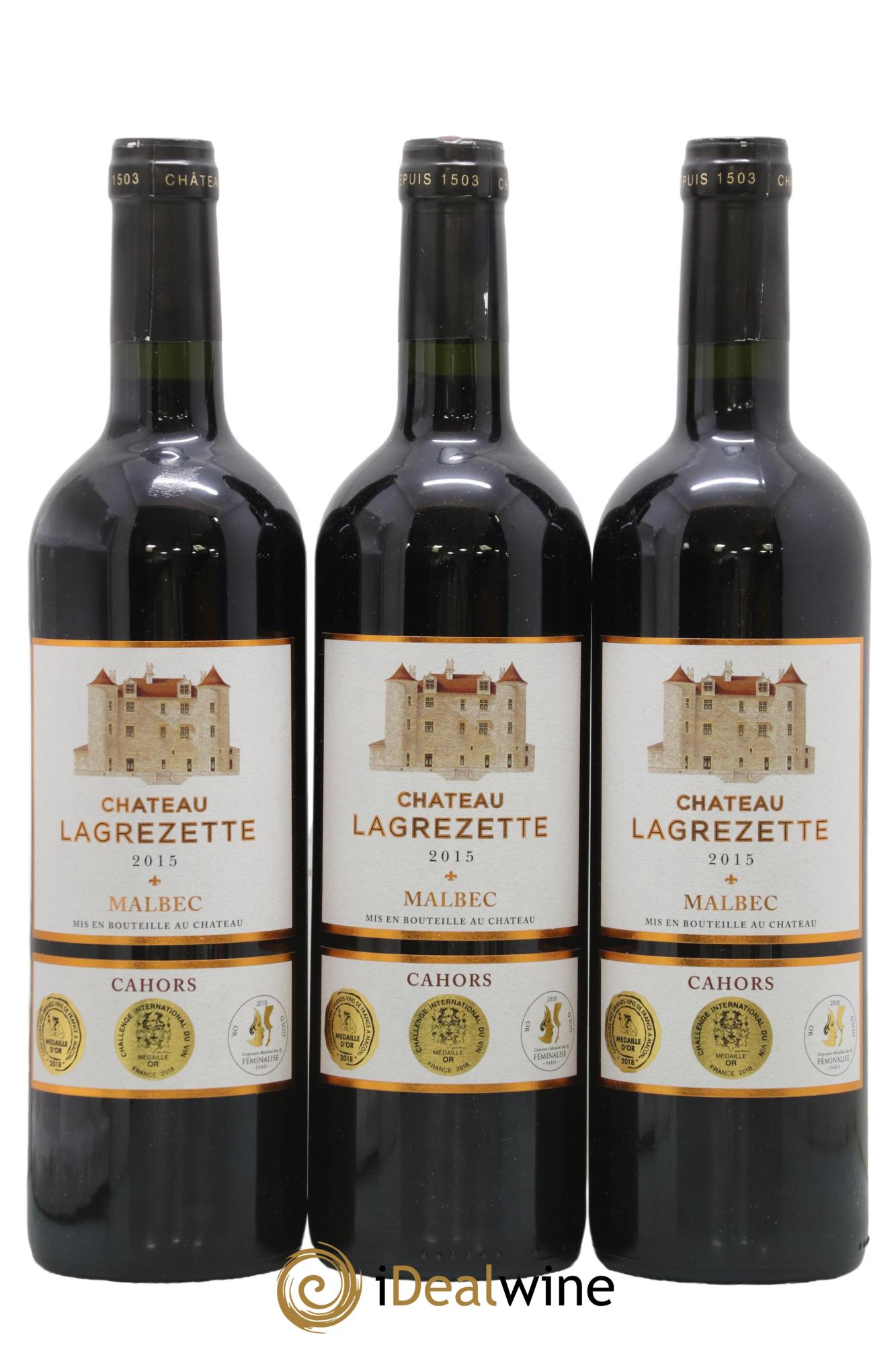 Cahors Château Lagrezette Alain Dominique Perrin 2015 - Lot de 3 bouteilles - 0