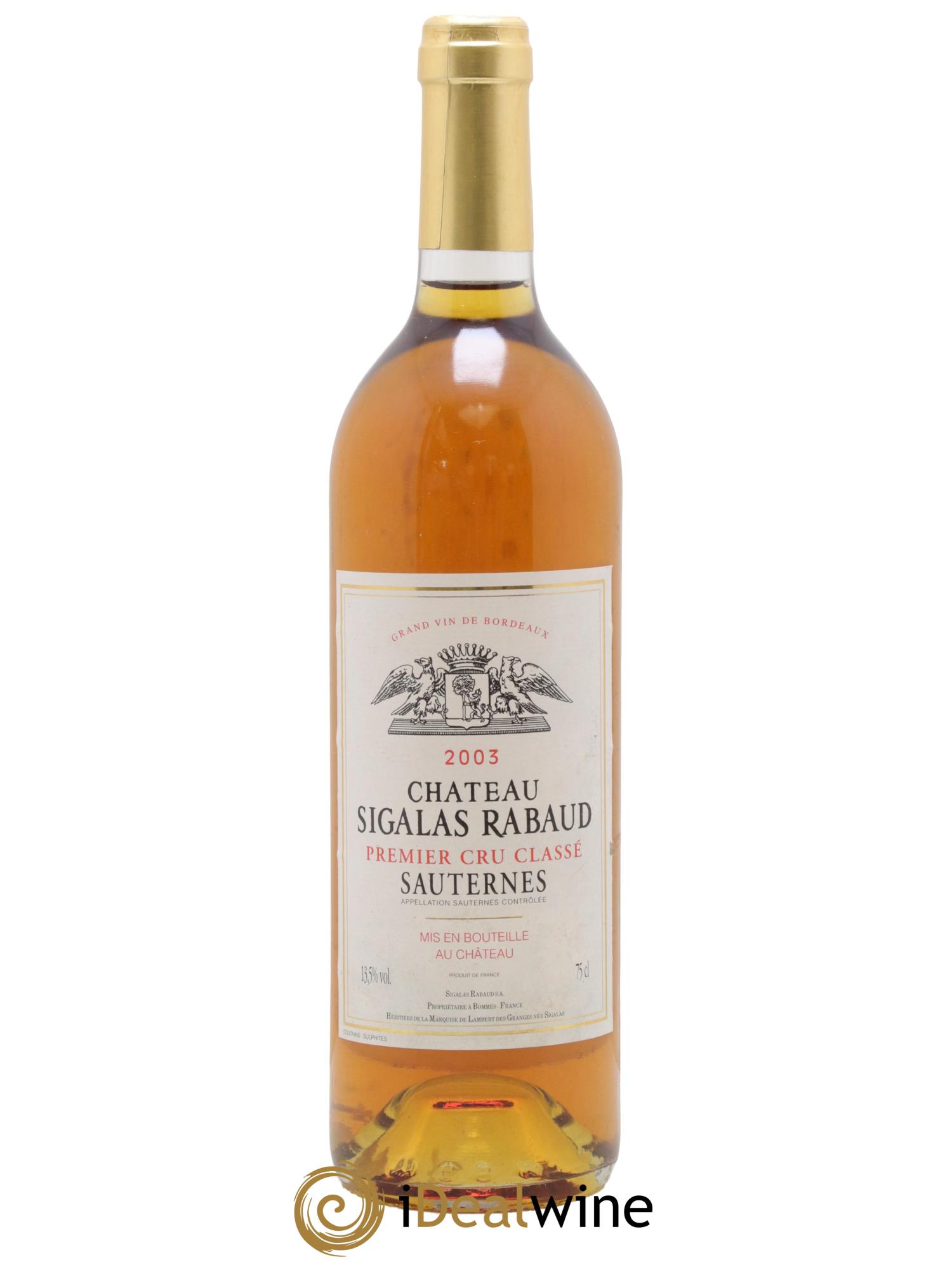 Château Sigalas Rabaud 1er Grand Cru Classé 2003 - Lot de 1 bouteille - 0