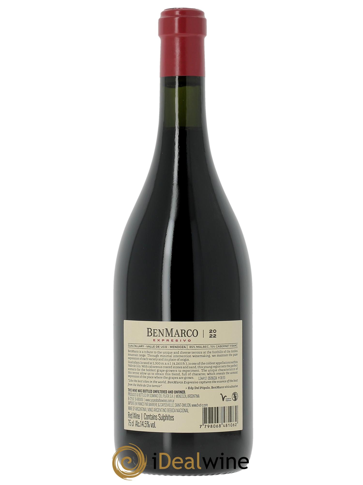 Mendoza Susana Balbo Benmarco Expresivo 2022 - Lot de 1 bouteille - 1