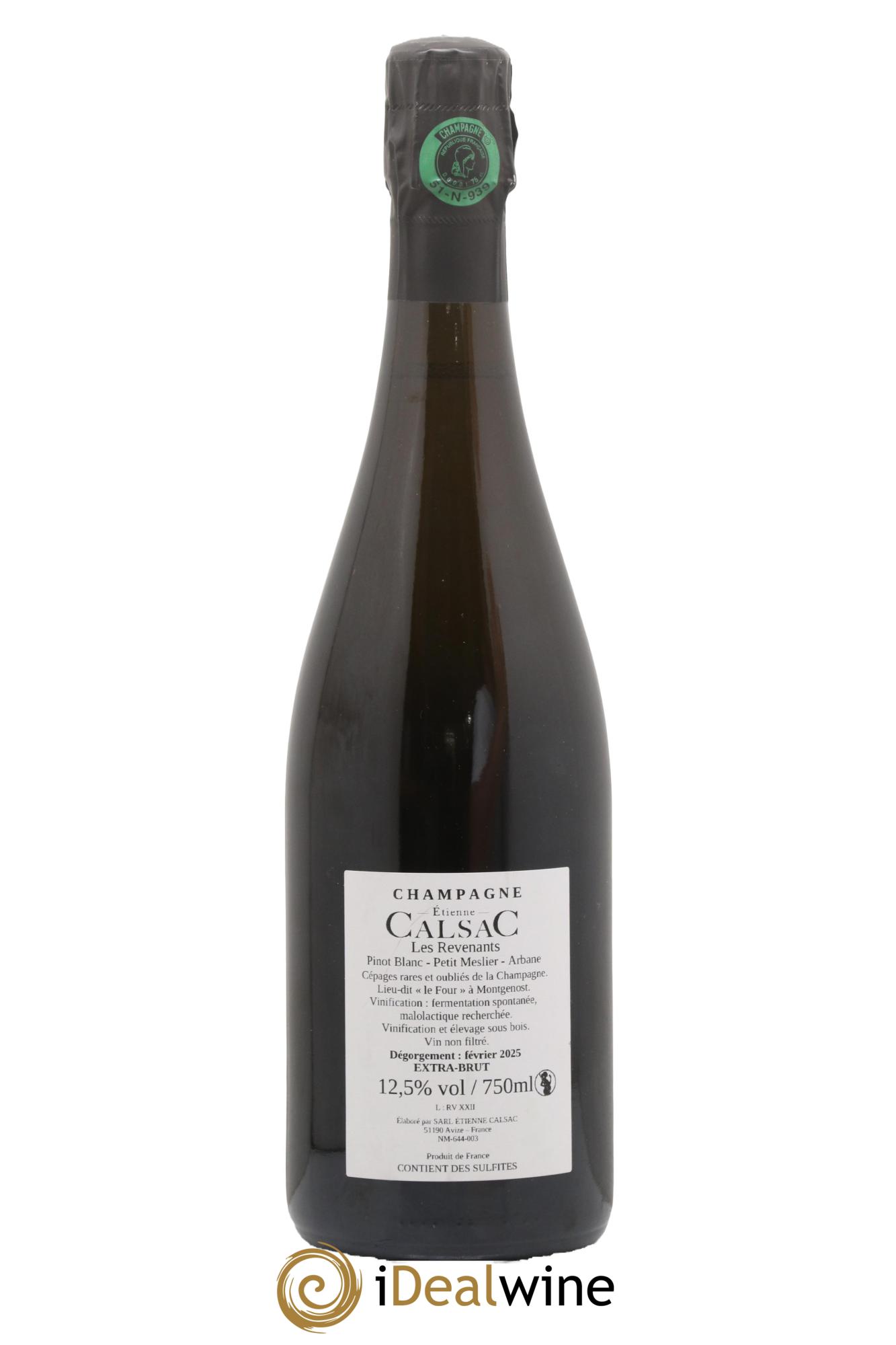 Les Revenants Blanc de Blancs Extra-Brut Etienne Calsac 2022 - Lot de 1 bouteille - 1