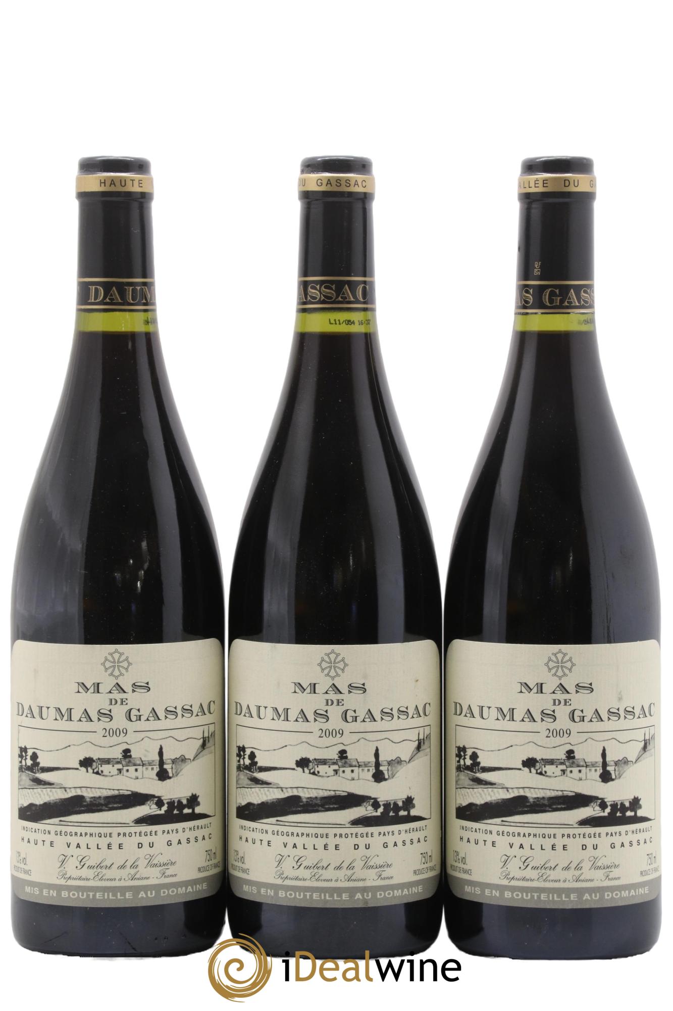 IGP St Guilhem-le-Désert - Cité d'Aniane Mas Daumas Gassac Famille Guibert de La Vaissière 2009 - Lot de 3 bouteilles - 0