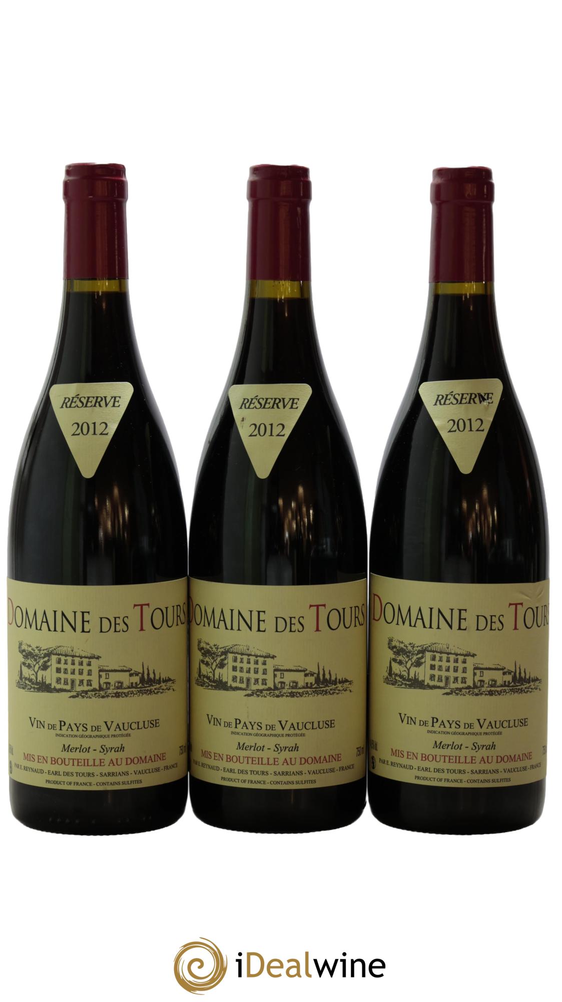 Vaucluse Domaine des Tours Merlot-Syrah Emmanuel Reynaud 2012 - Lot de 3 bouteilles - 0
