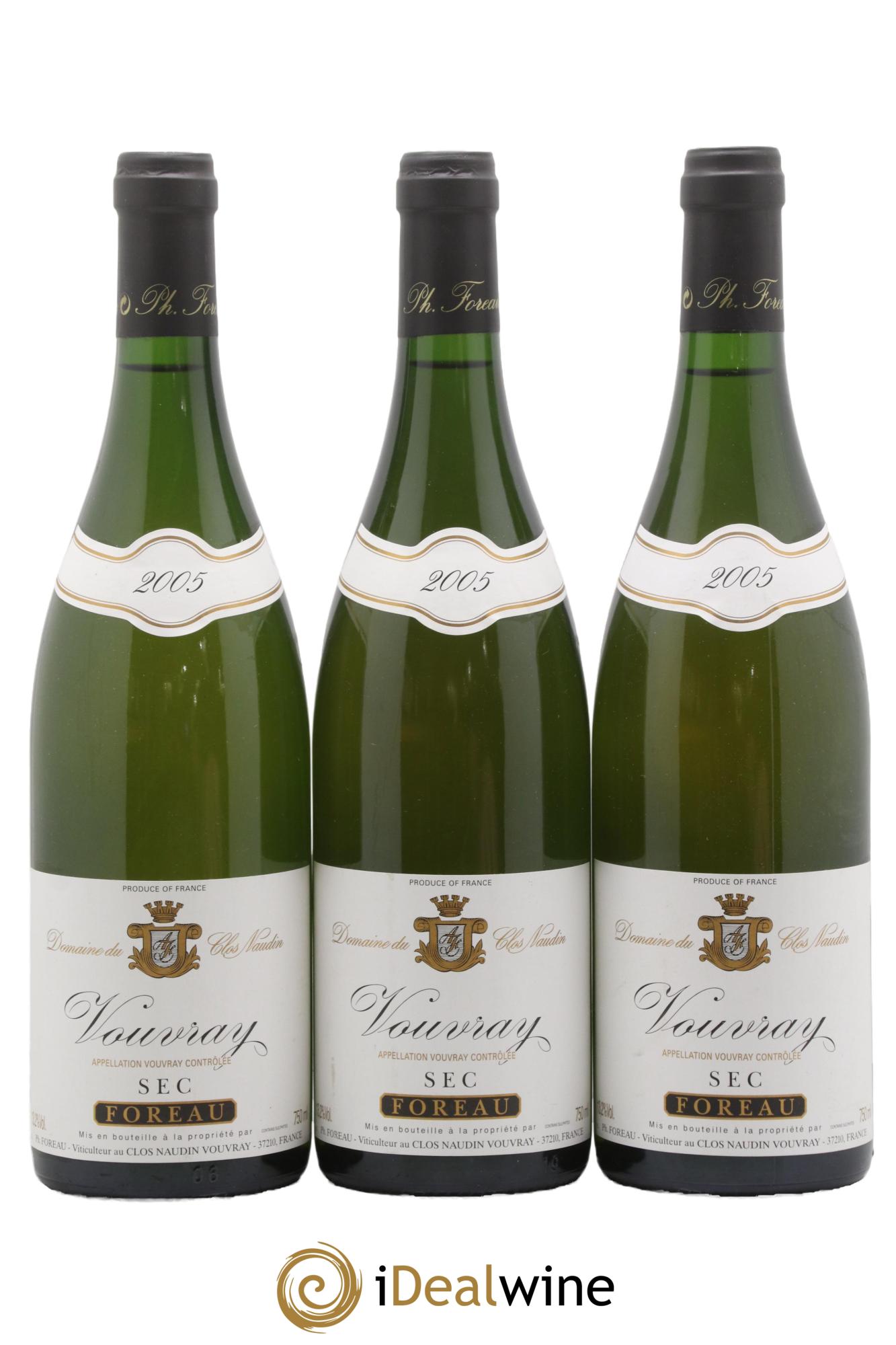 Vouvray Sec Clos Naudin - Philippe Foreau 2005 - Lot of 3 bottles - 0