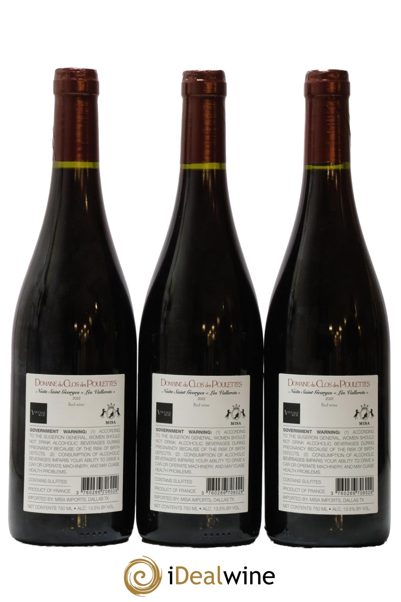Nuits-Saint-Georges Les Vallerots Clos des Poulettes 2022 - Posten von 3 Flaschen - 1