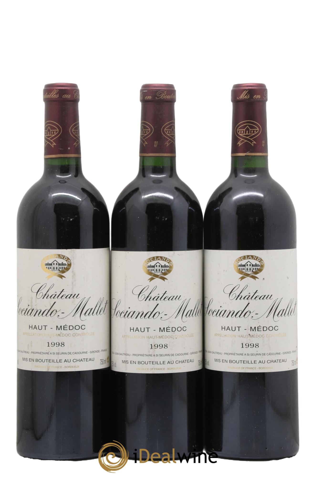 Château Sociando Mallet 1998 - Posten von 3 Flaschen - 0