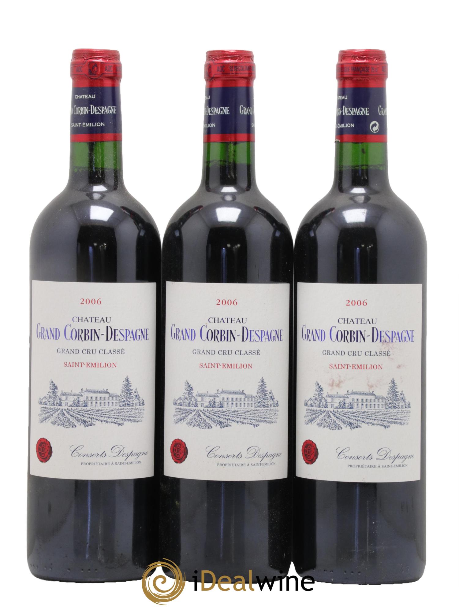 Château Grand Corbin Despagne Grand Cru Classé 2006 - Lot de 3 bouteilles - 0