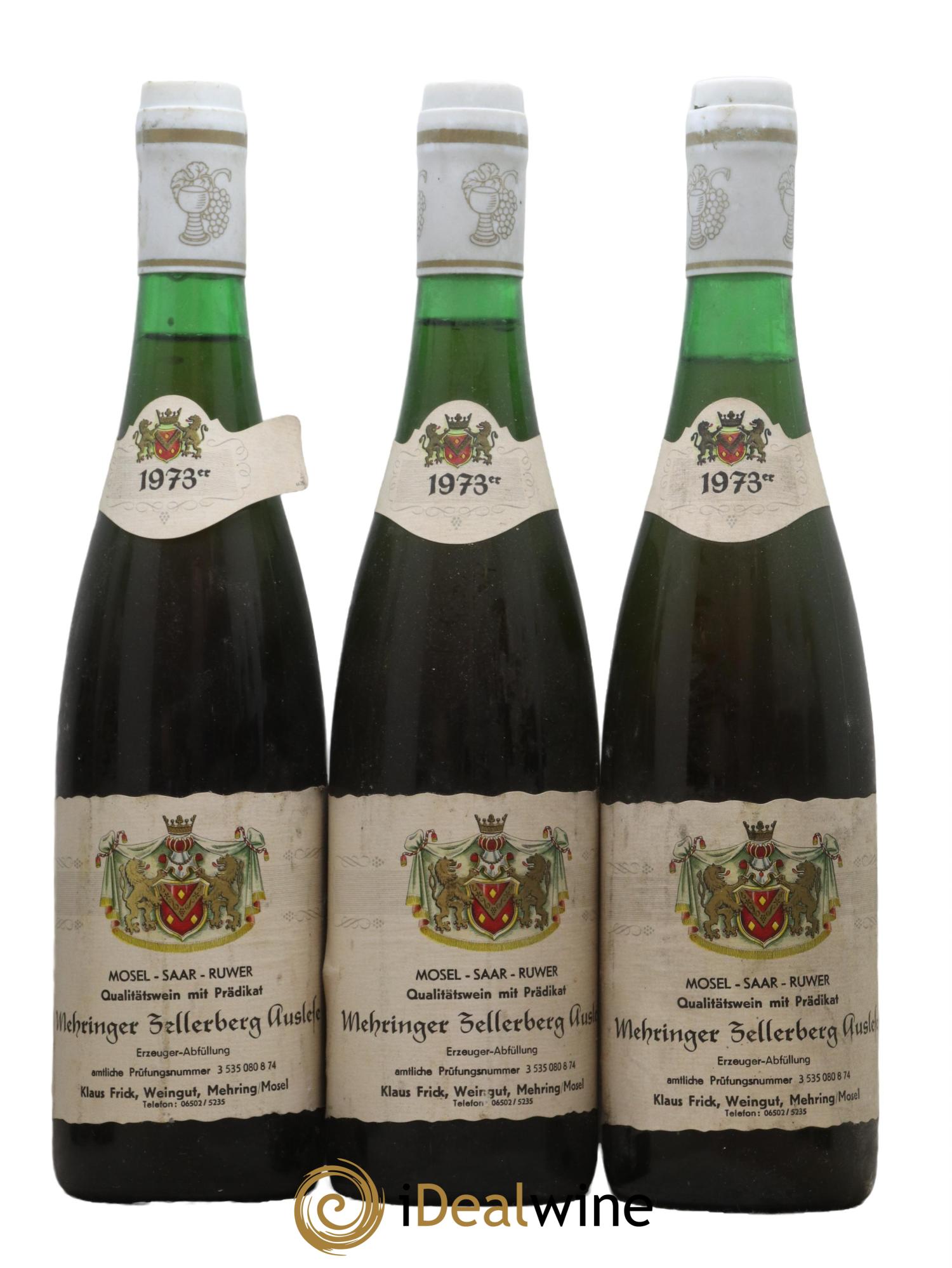 Allemagne Mosel-Saar Auslese Mehringer Zellerberg Weingut Frick Schmitt 1973 - Lot de 3 bouteilles - 0
