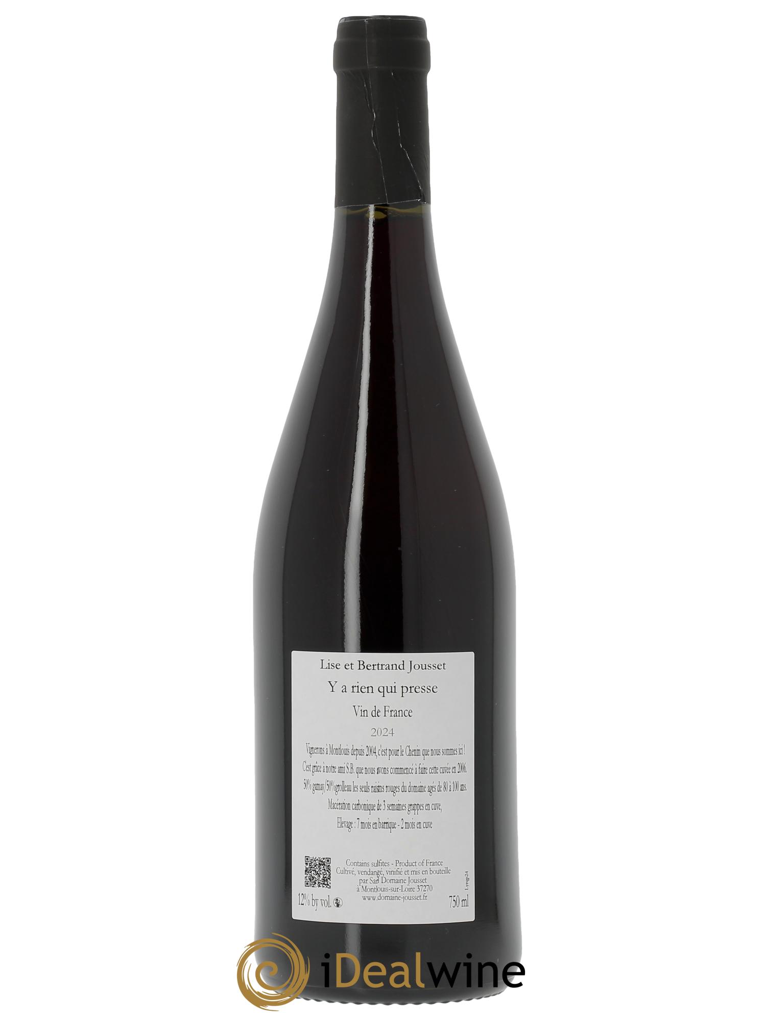 Vin de France Y a rien qui presse Lise et Bertrand Jousset  2024 - Lot of 1 bottle - 1