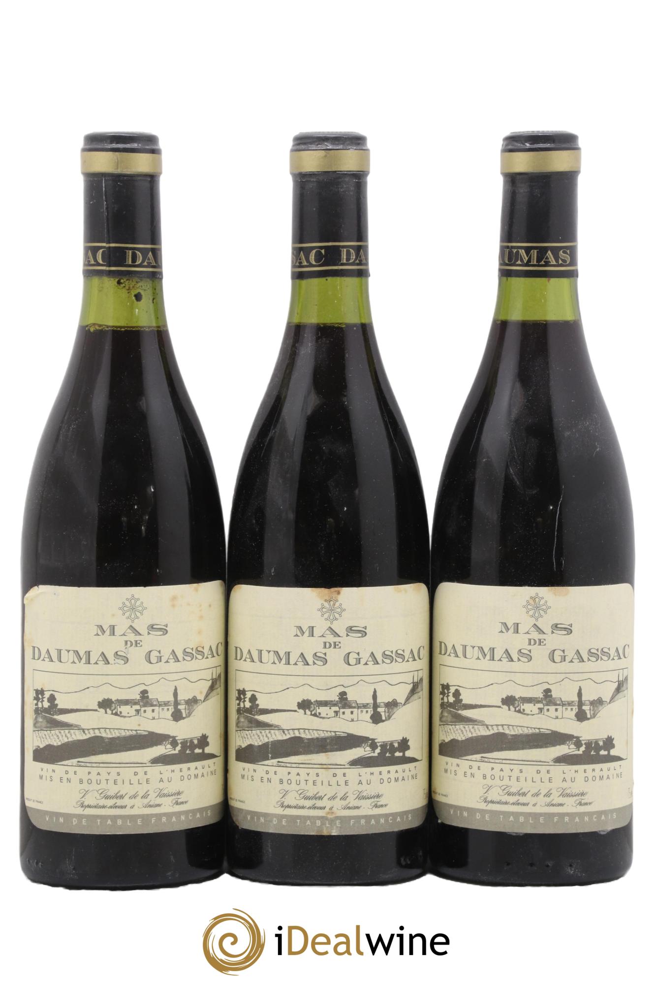 IGP St Guilhem-le-Désert - Cité d'Aniane Mas Daumas Gassac Famille Guibert de La Vaissière 1985 - Lot of 3 bottles - 0