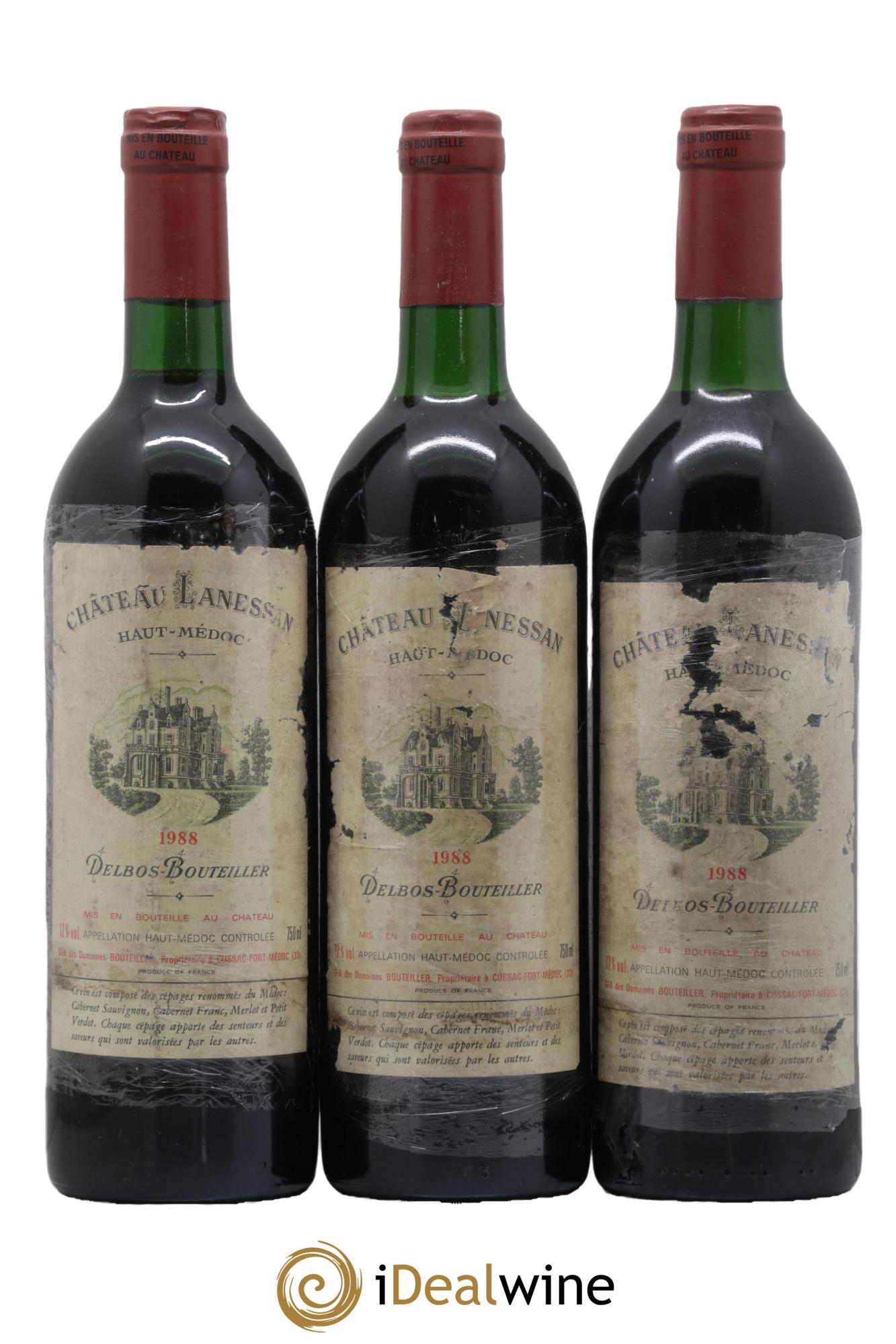 Château Lanessan Cru Bourgeois 1988 - Lot de 3 bouteilles - 0