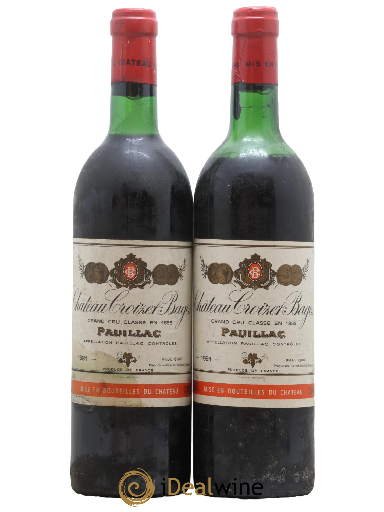 Château Croizet Bages 5ème Grand Cru Classé 1981 - Lot de 2 bouteilles - 0