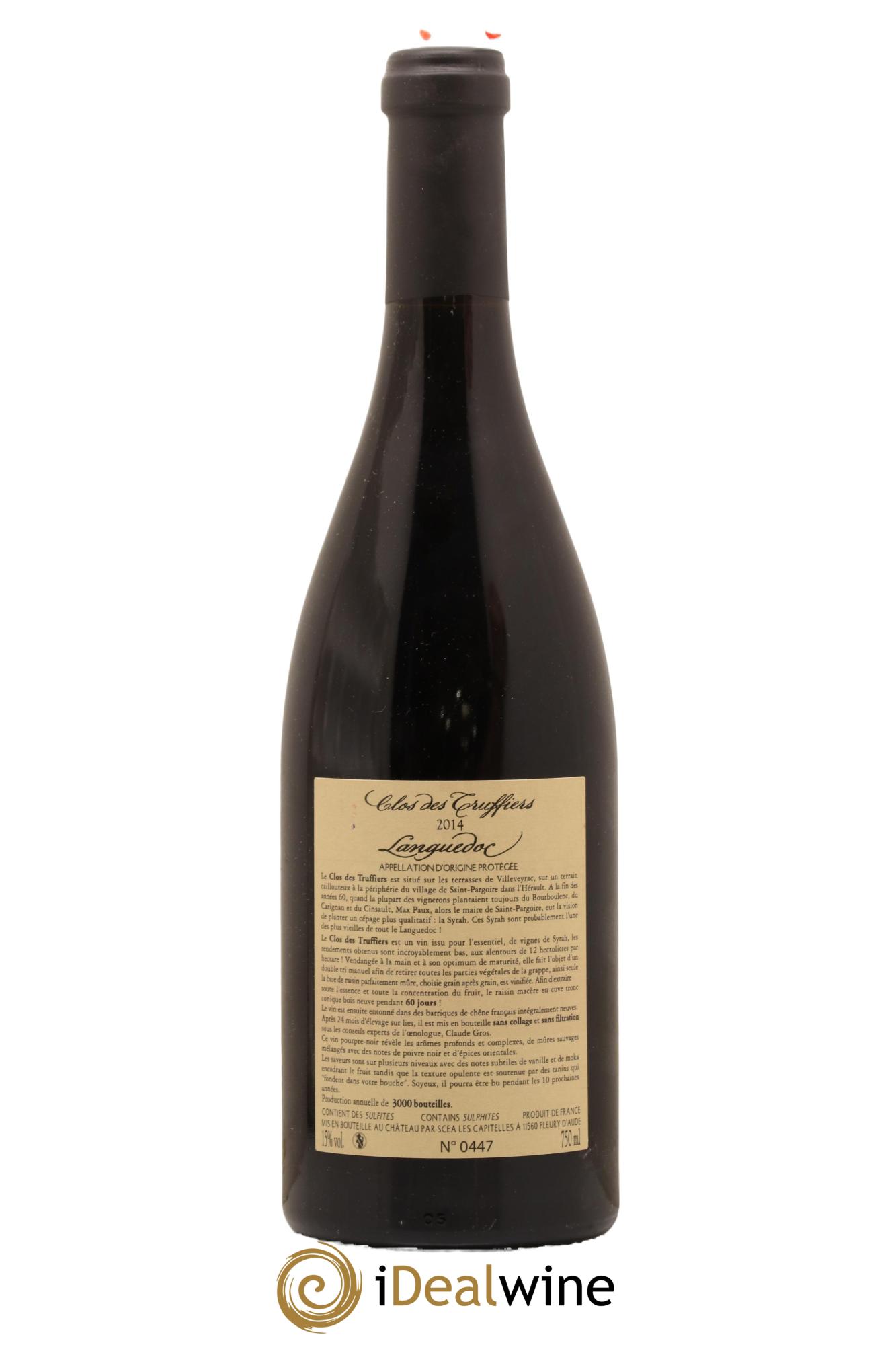 La Clape Château de La Négly Clos des Truffiers Jean Paux-Rosset 2014 - Lot de 1 bouteille - 1