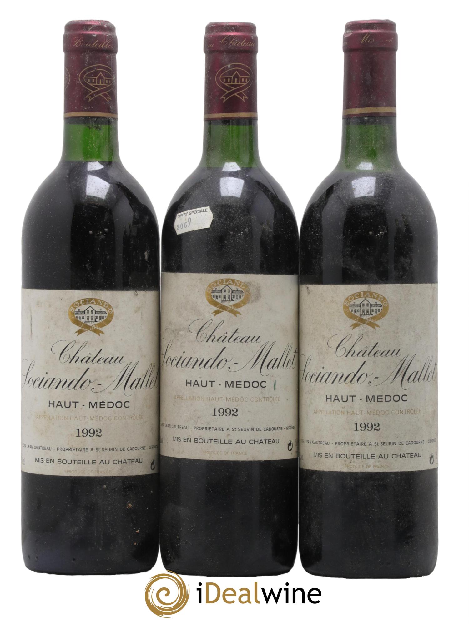 Château Sociando Mallet 1992 - Lotto di 3 bottiglie - 0