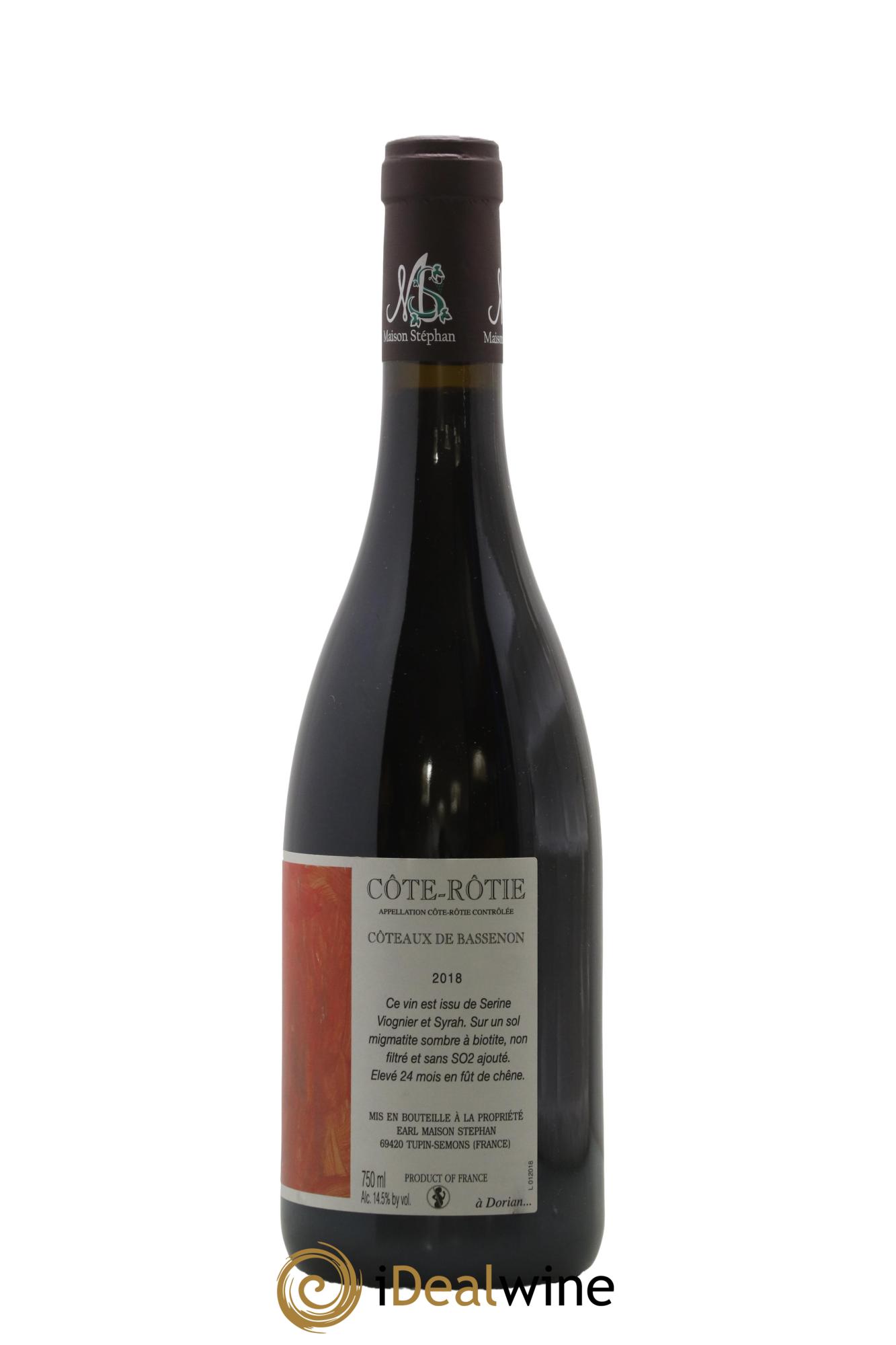 Côte-Rôtie Coteaux de Bassenon Jean-Michel Stephan 2018 - Lot de 1 bouteille - 1