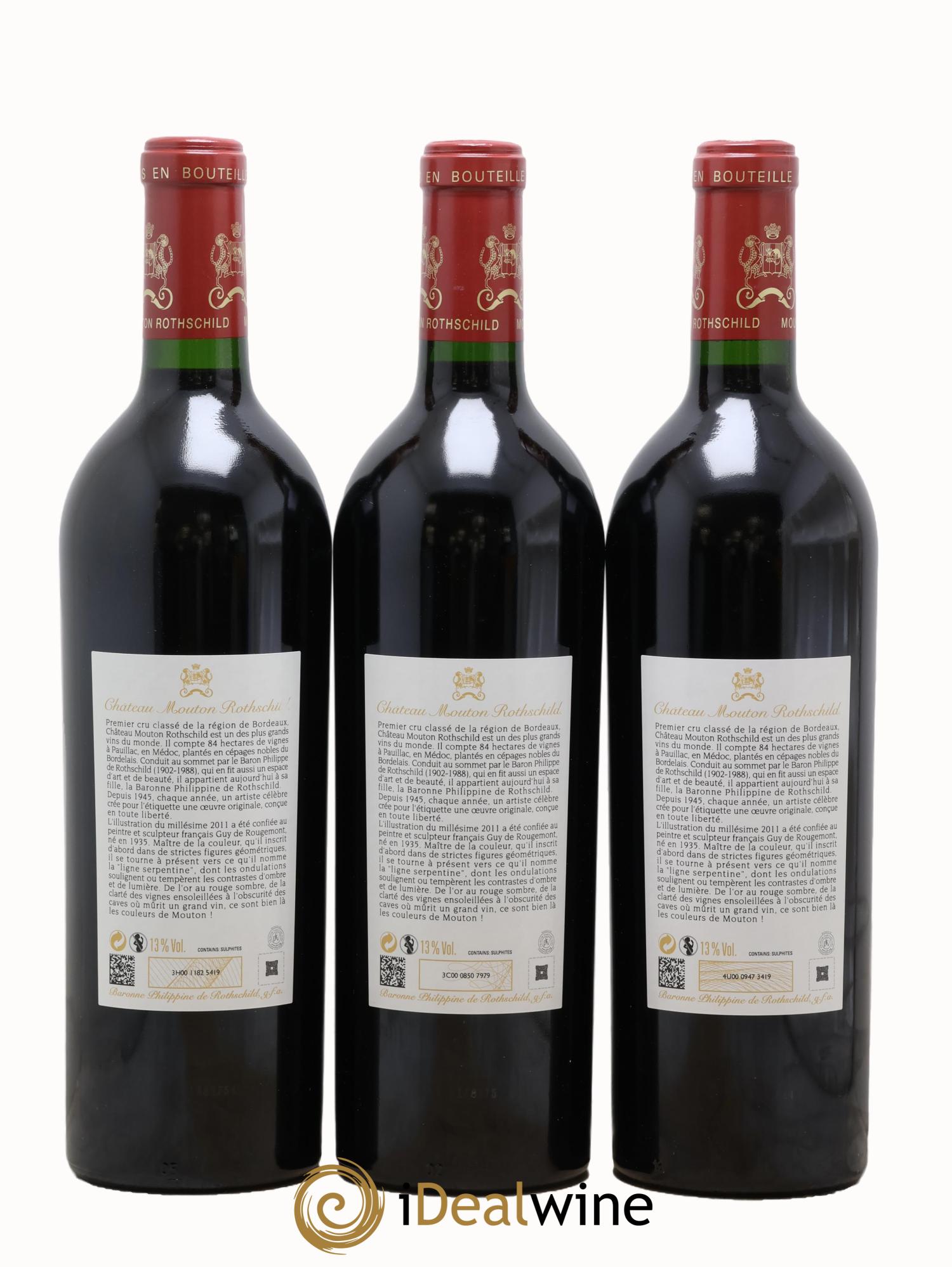 Château Mouton Rothschild 1er Grand Cru Classé 2011 - Lot de 3 bouteilles - 1