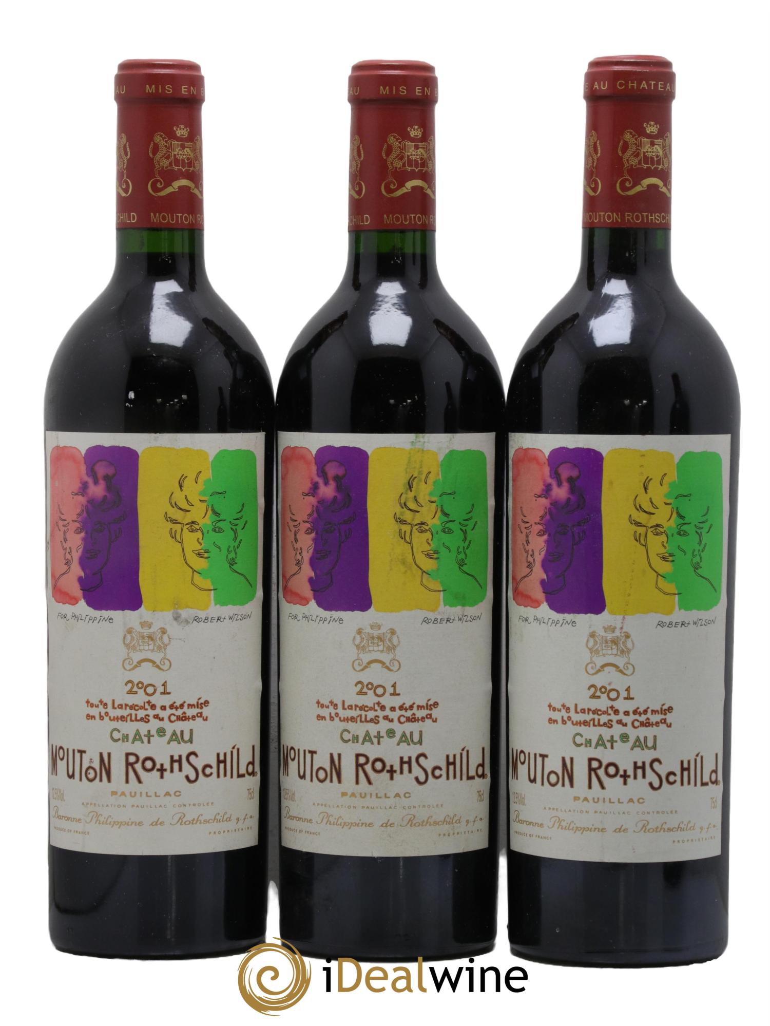 Château Mouton Rothschild 1er Grand Cru Classé 2001 - Lot de 3 bouteilles - 0