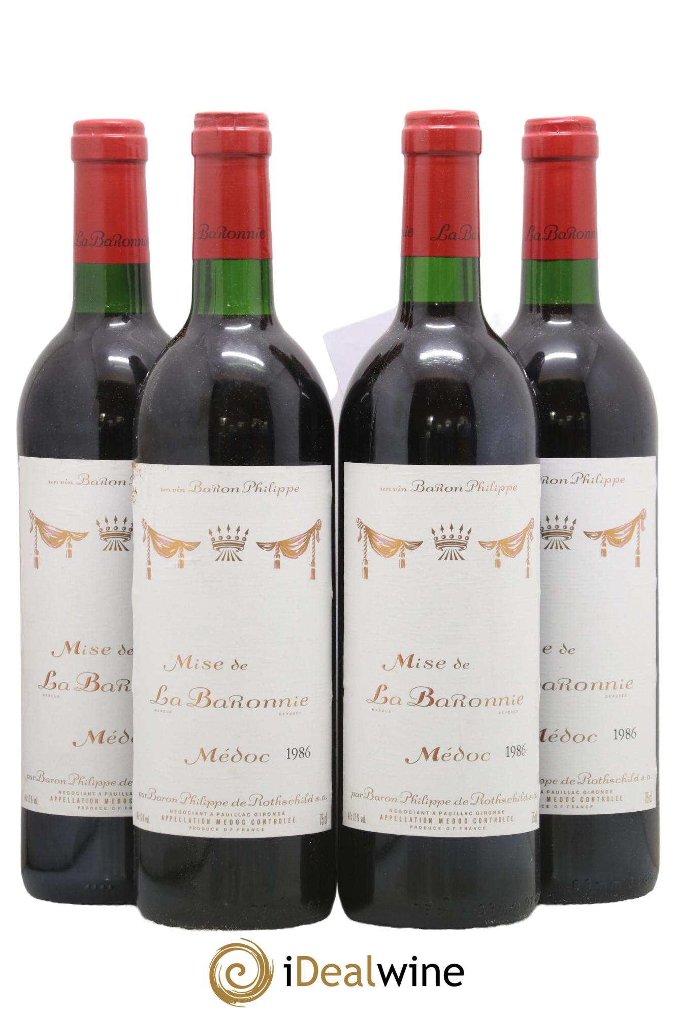 Médoc Mise de la Baronnie Rothschild 1986 - Lot de 4 bouteilles - 0