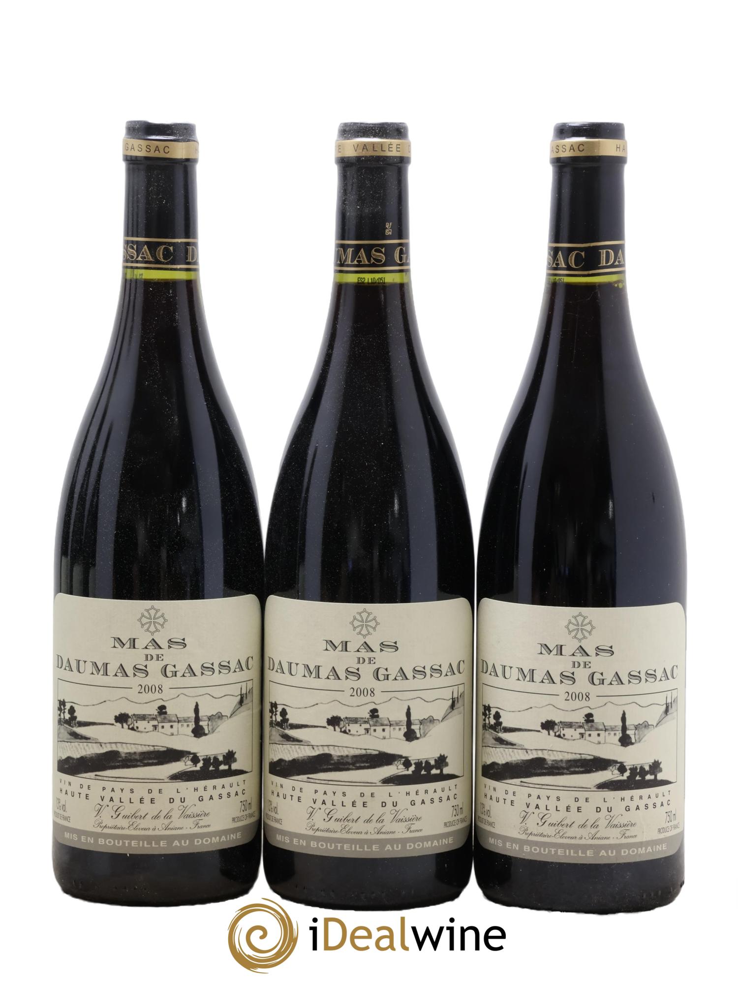 IGP St Guilhem-le-Désert - Cité d'Aniane Mas Daumas Gassac Famille Guibert de La Vaissière 2008 - Lot of 6 bottles - 1