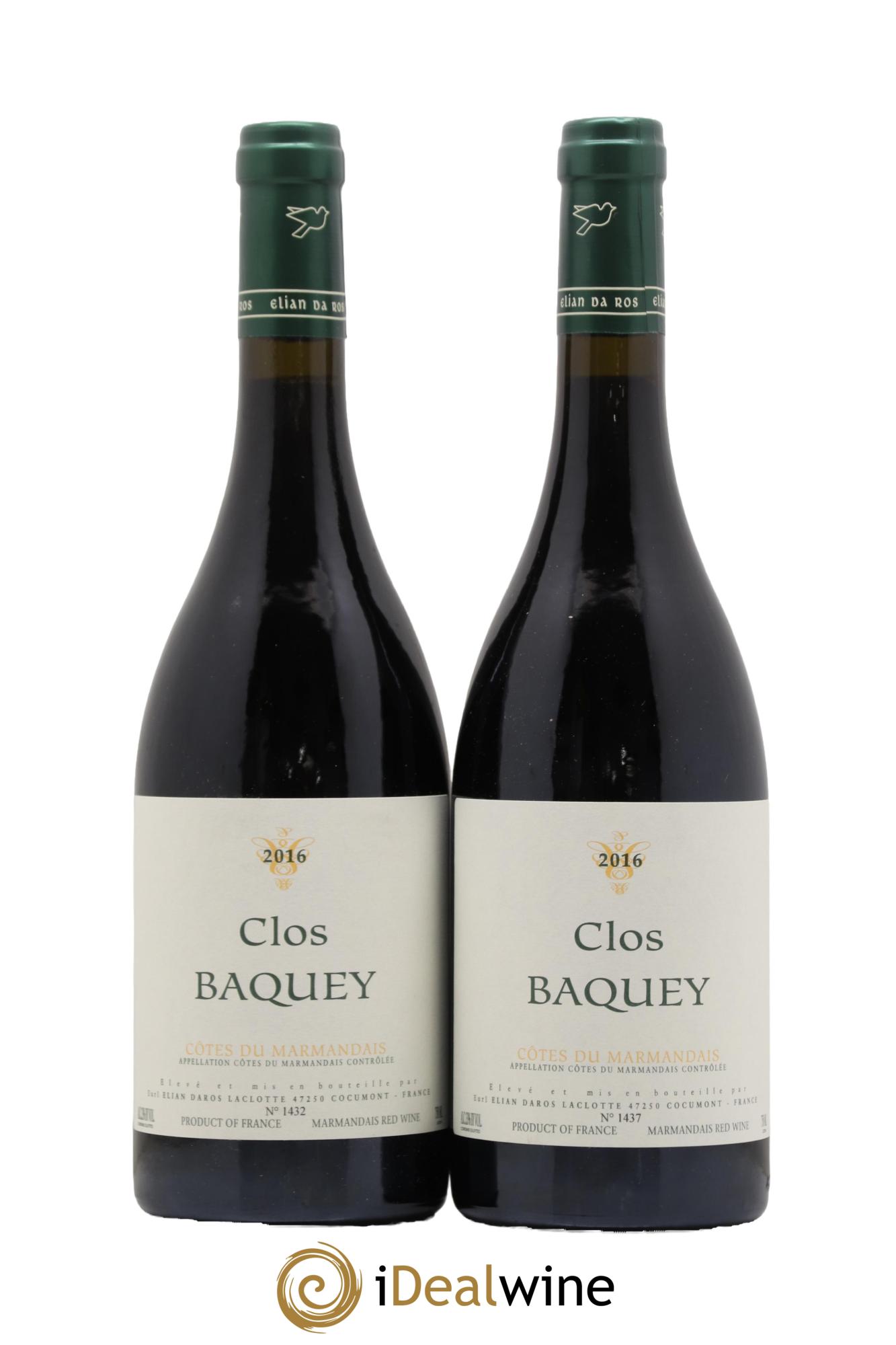 Côtes du Marmandais Clos Baquey Elian Da Ros (Domaine) 2016 - Lot de 2 bouteilles - 0