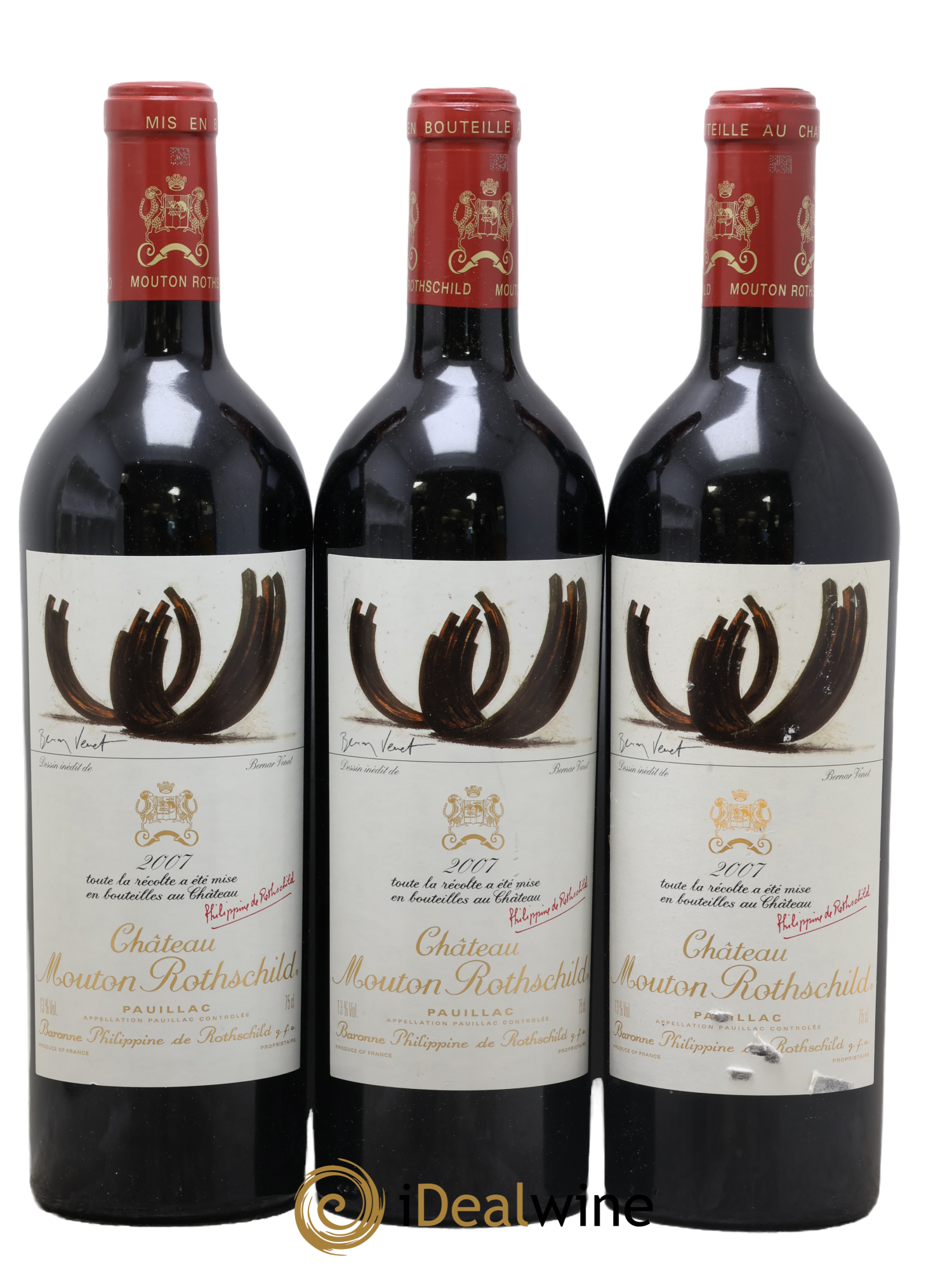 Château Mouton Rothschild 1er Grand Cru Classé 2007 - Lot de 3 bouteilles - 0