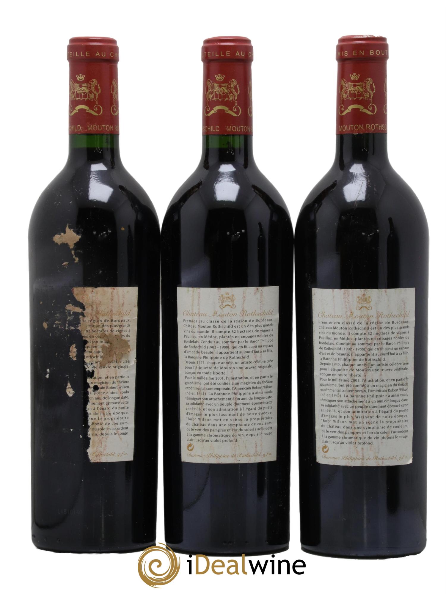 Château Mouton Rothschild 1er Grand Cru Classé 2001 - Lot de 3 bouteilles - 1