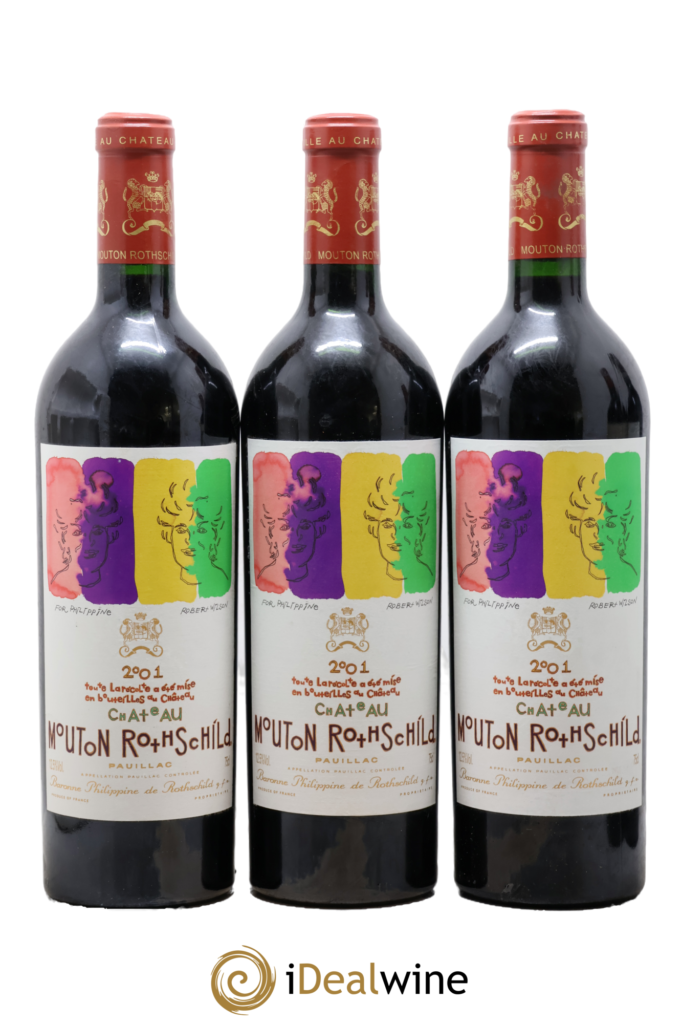 Château Mouton Rothschild 1er Grand Cru Classé 2001 - Lot de 3 bouteilles - 0