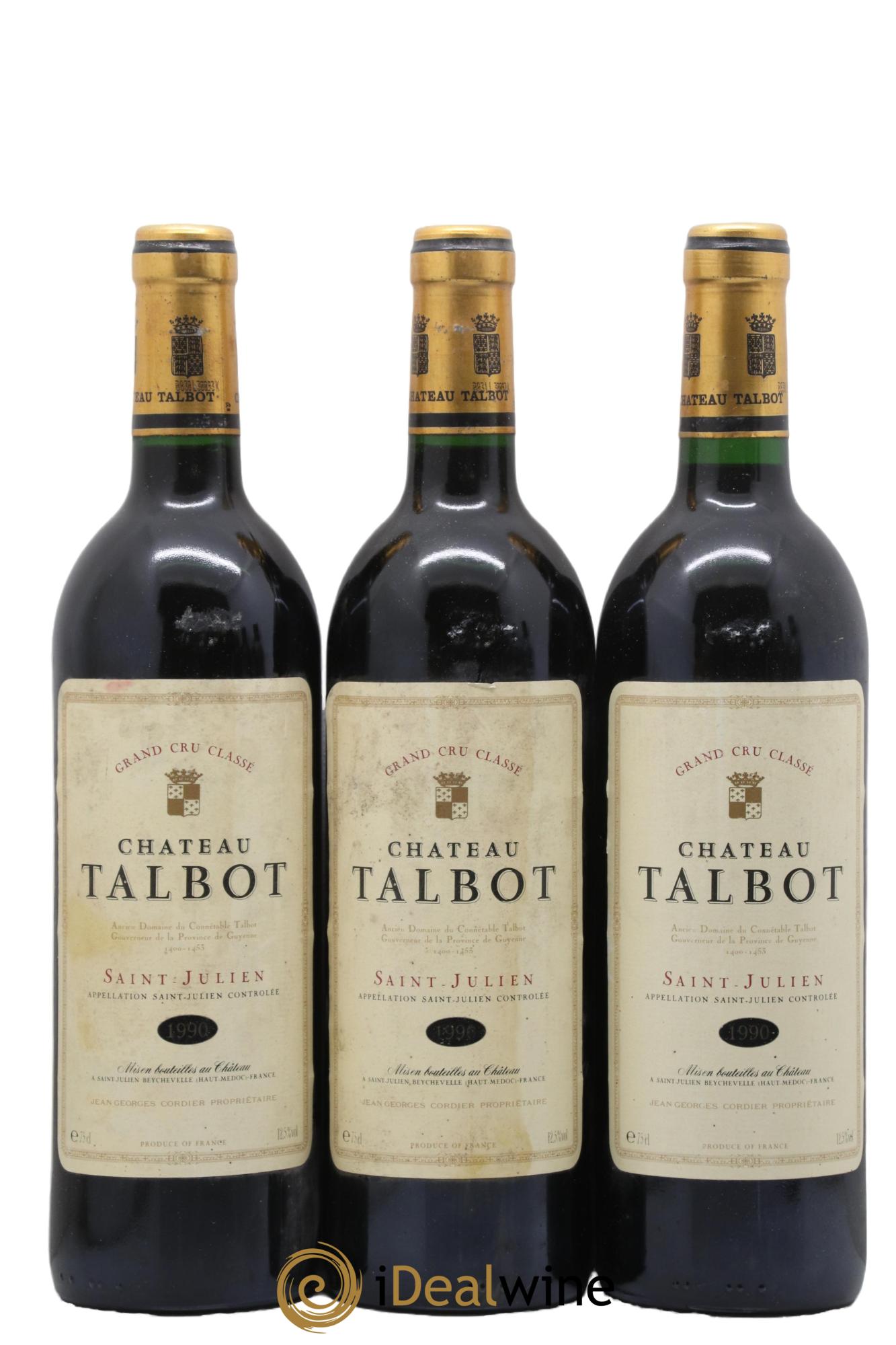 Château Talbot 4ème Grand Cru Classé 1990 - Lot de 3 bouteilles - 0