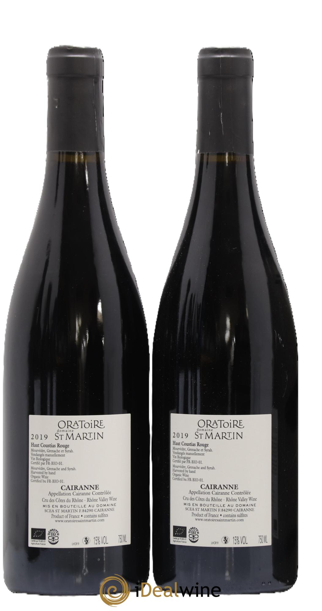 Cairanne Haut-Coustias Oratoire Saint-Martin - Frédéric et François Alary  2019 - Lot of 2 bottles - 1