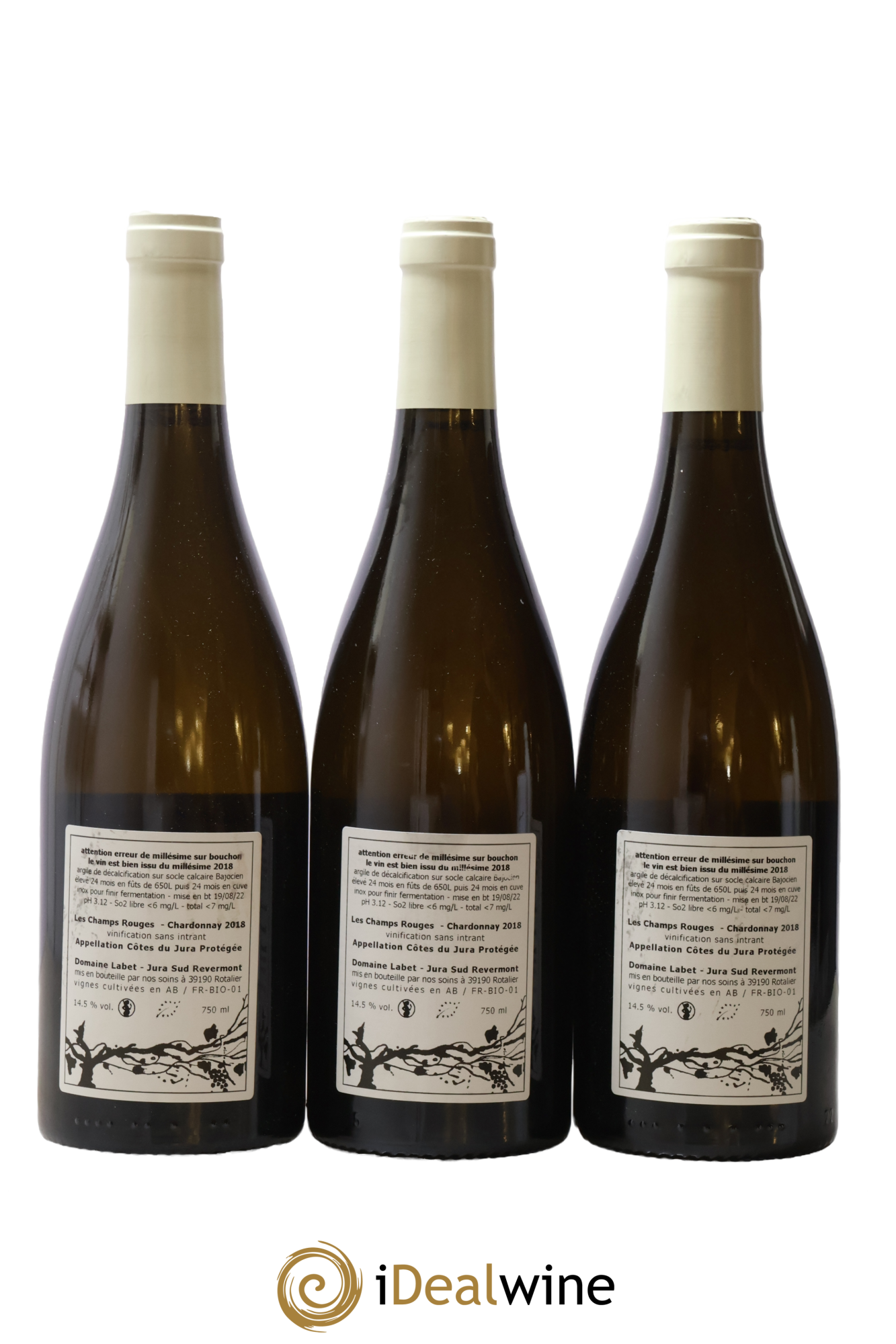 Côtes du Jura Chardonnay Les Champs Rouges Romain - Julien - Charline Labet 2018 - Lot of 3 bottles - 1