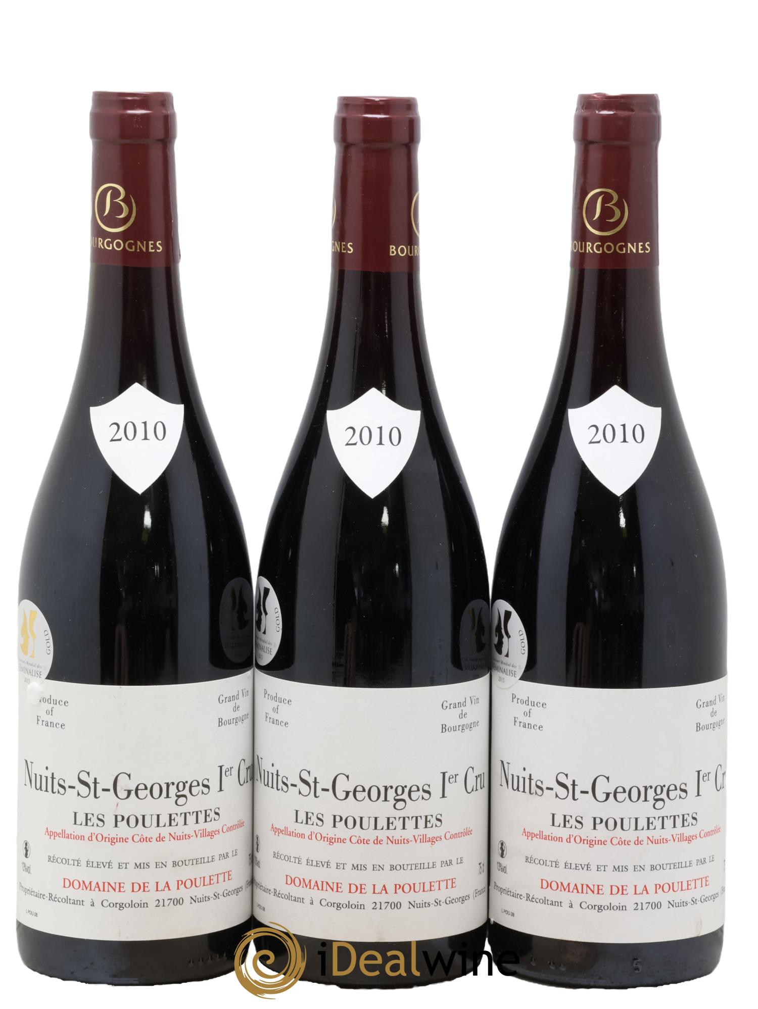 Nuits-Saint-Georges 1er Cru Les Poulettes Domaine de la Poulette 2010 - Lot de 3 bouteilles - 0