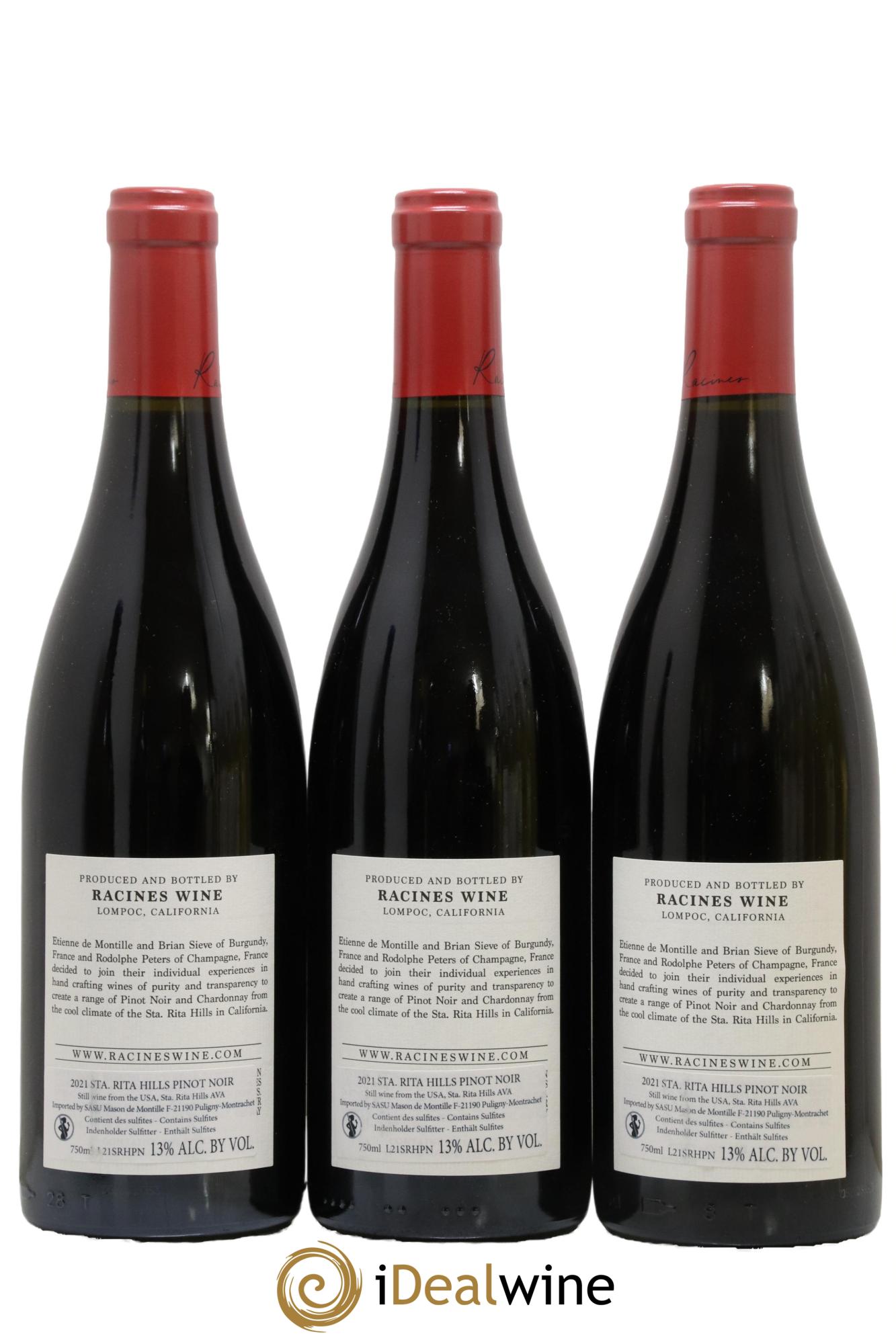 USA Californie Sta. Rita Hills Pinot Noir Domaine Racines 2021 - Lot of 3 bottles - 1