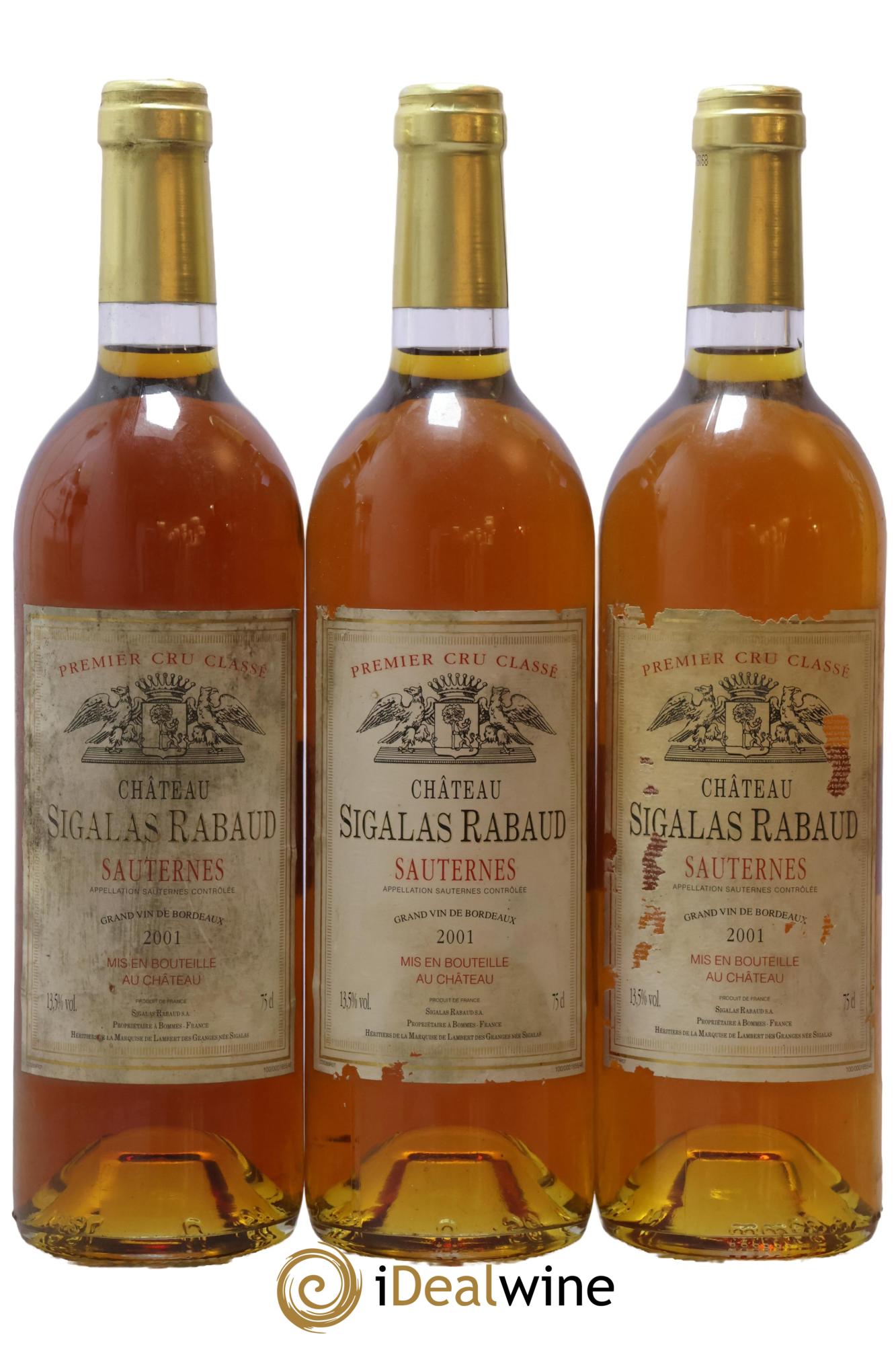 Château Sigalas Rabaud 1er Grand Cru Classé 2001 - Lotto di 3 bottiglie - 0