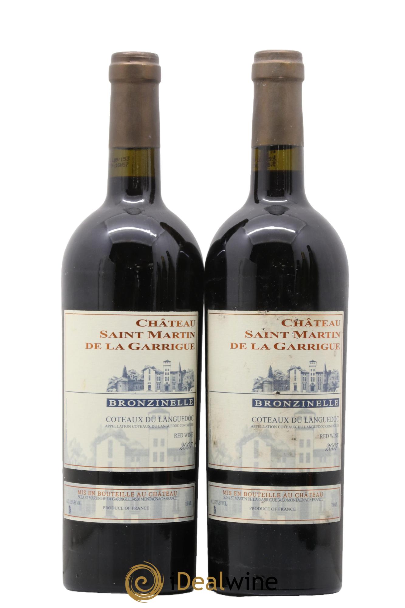 Coteaux du Languedoc Château St Martin De La Garrigue Bronzinelle 2007 - Lot de 2 bouteilles - 0