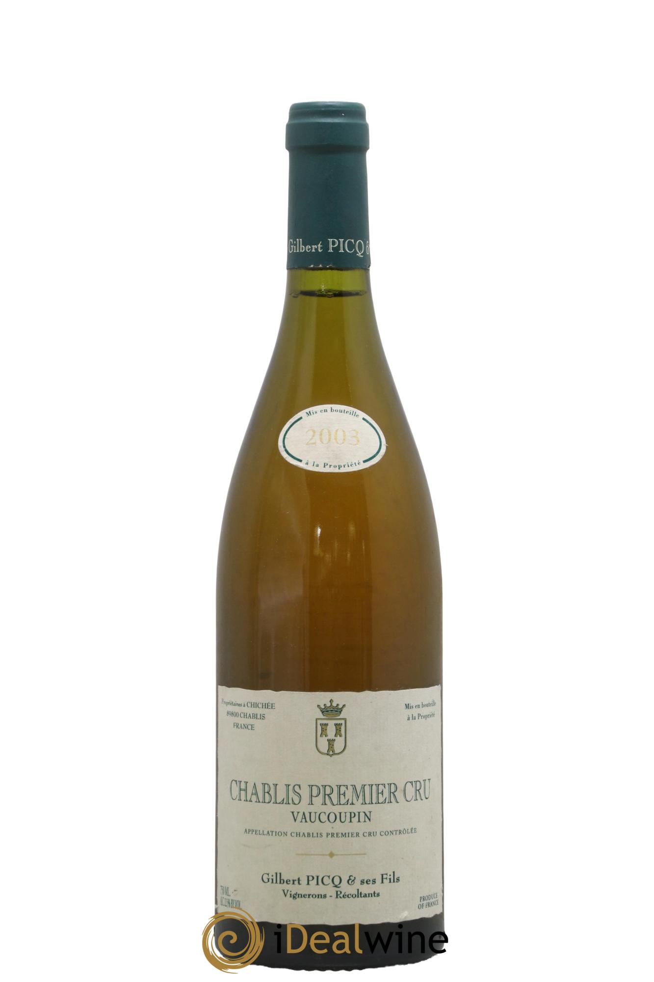 Chablis 1er Cru Vaucoupin Gilbert Picq et Fils 2003 - Lot de 1 bouteille - 0
