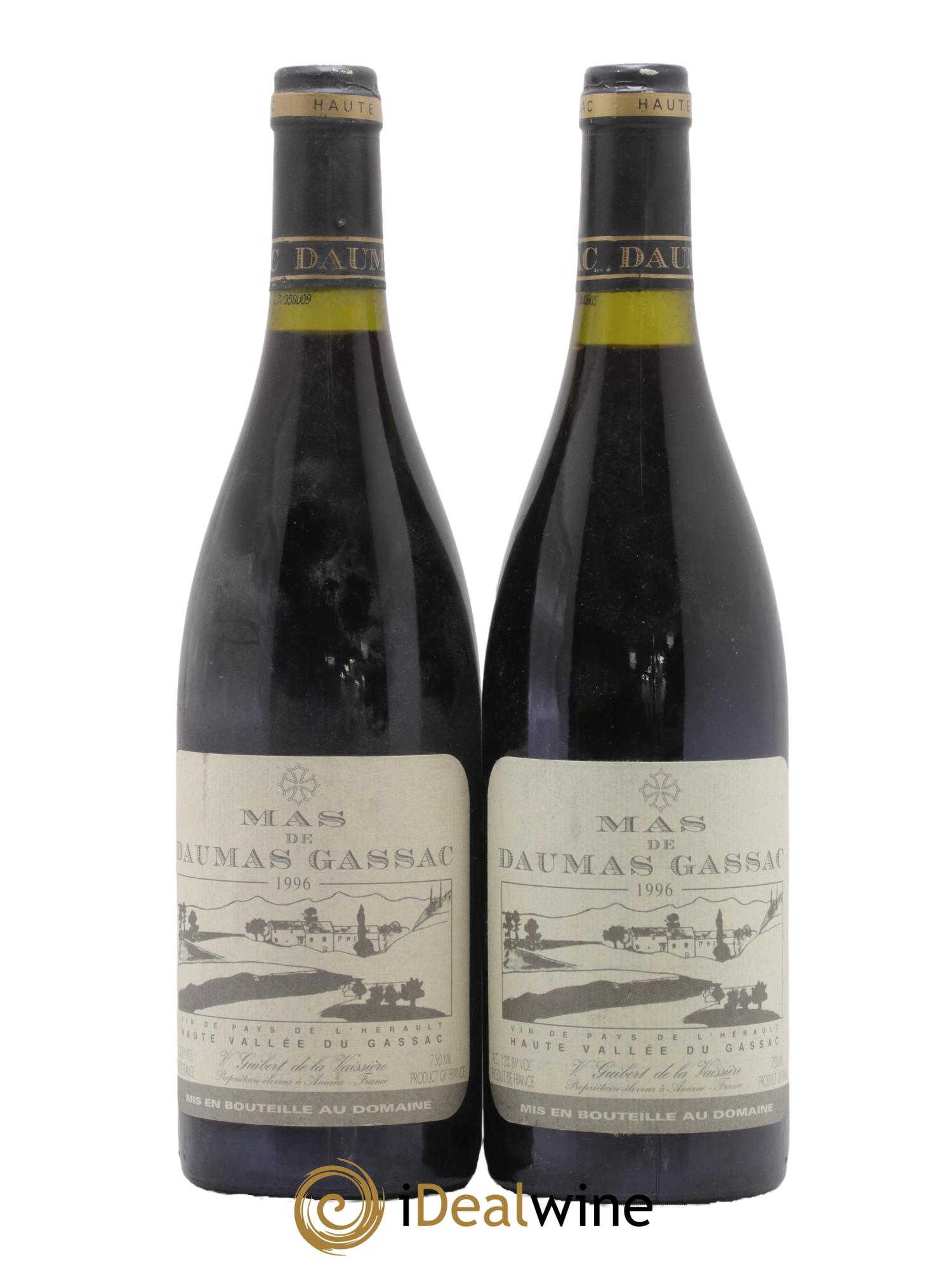 IGP St Guilhem-le-Désert - Cité d'Aniane Mas Daumas Gassac Famille Guibert de La Vaissière 1996 - Lot de 2 bouteilles - 0