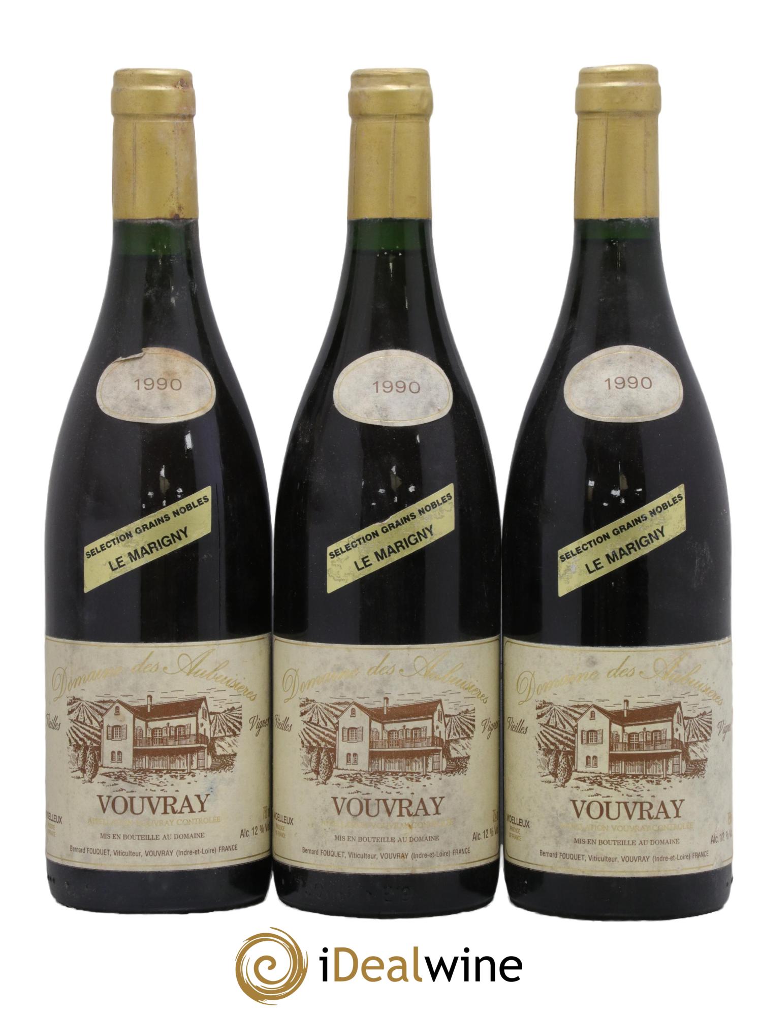 Vouvray Selection De Grains Nobles Le Marigny Domaine Des Aubuisieres 1990 - Lotto di 3 bottiglie - 0