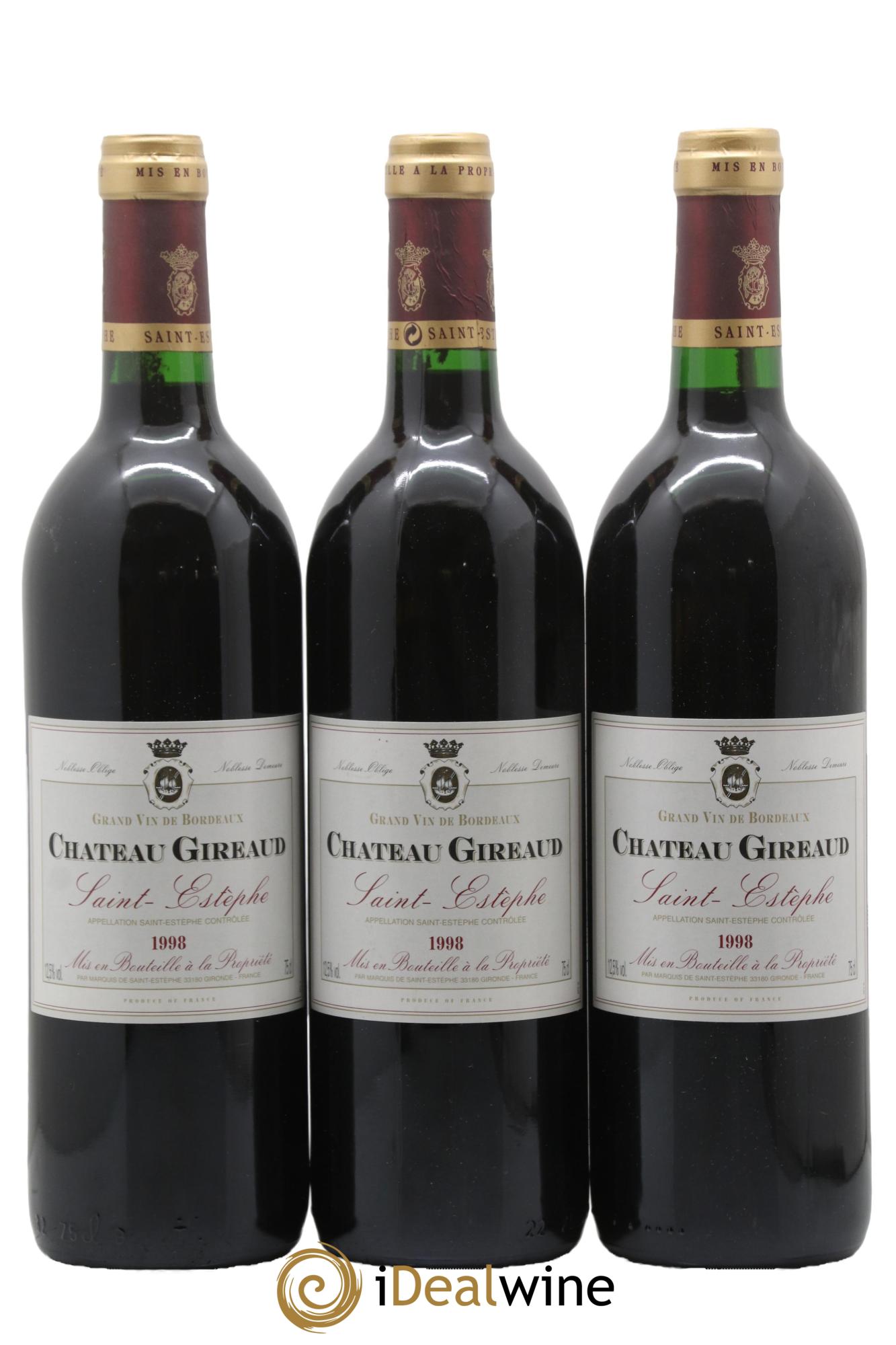 Saint-Estèphe Château Gireaud 1998 - Lot de 3 bouteilles - 0