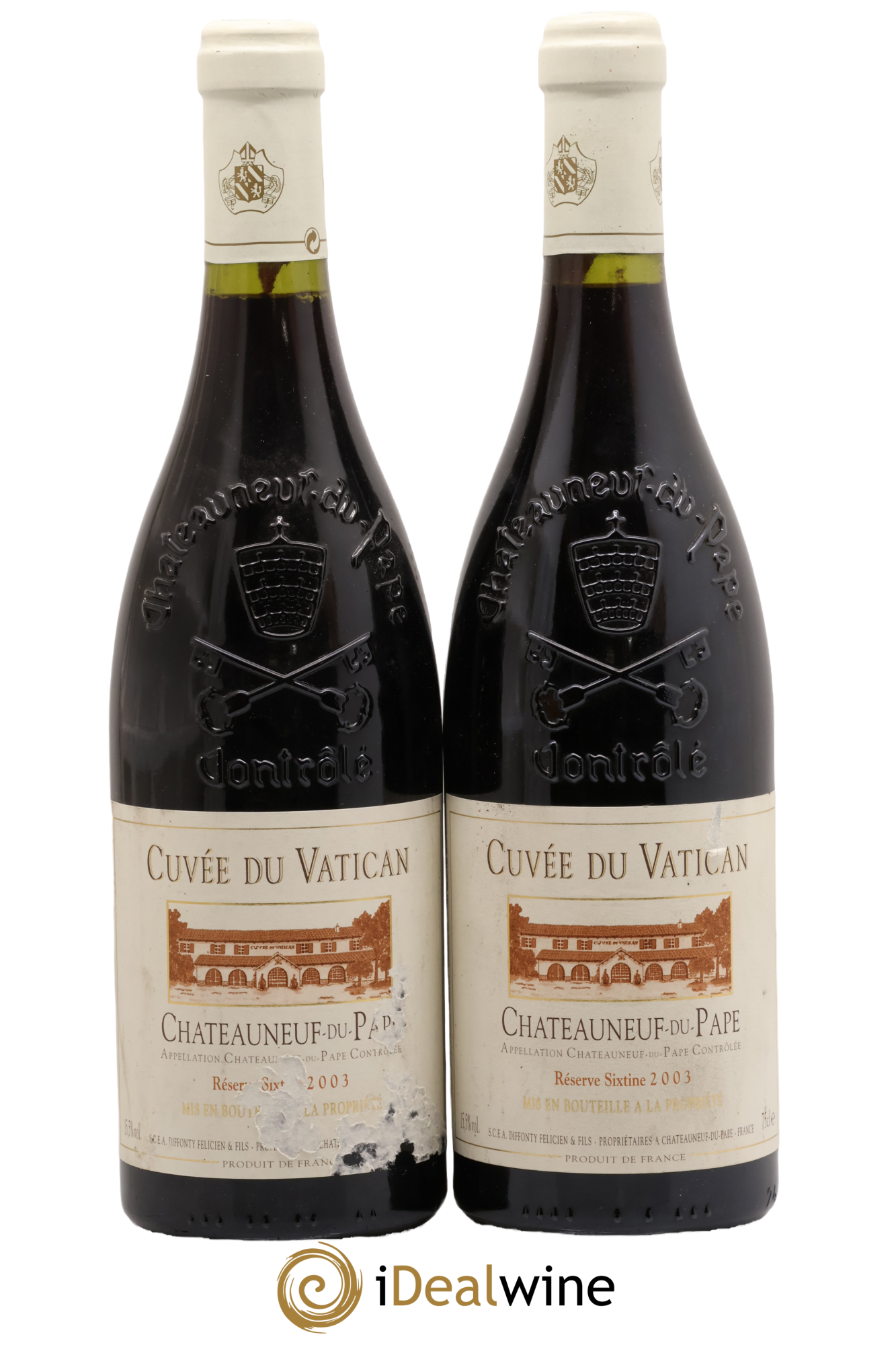 Châteauneuf-du-Pape Cuvée du Vatican Réserve Sixtine Famille Diffonty 2003 - Lot of 2 bottles - 0